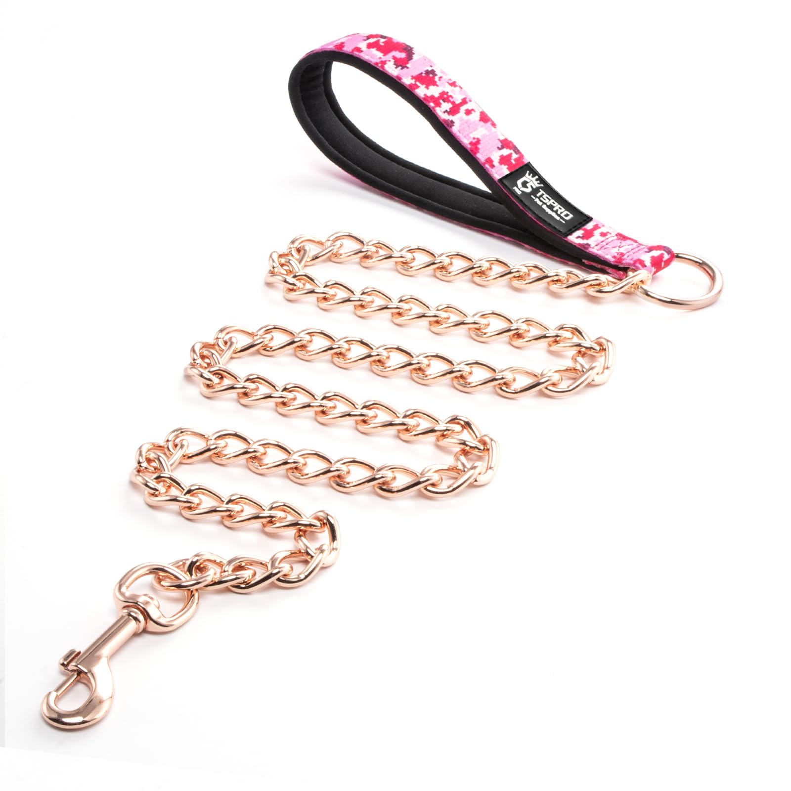TSPRO Chew Proof Dog Leash - 3.9 FT Stainless Steel Metal Training Leash with Soft Handle for Medium to Large Dog (4MM, Rose Gold)