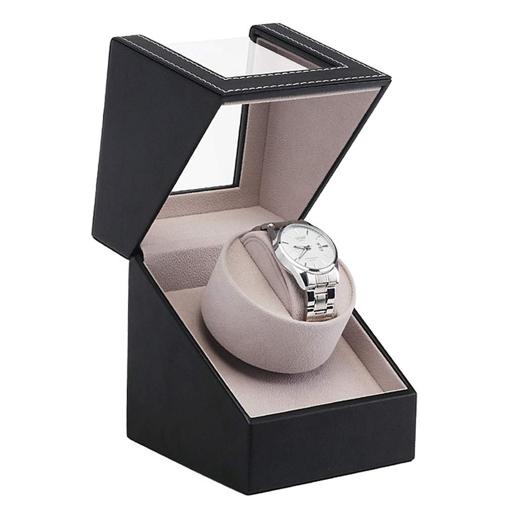 WMYYZYQ single automatic watch winder,3 mode and mute motor,pu and wooden watch box,Black-A