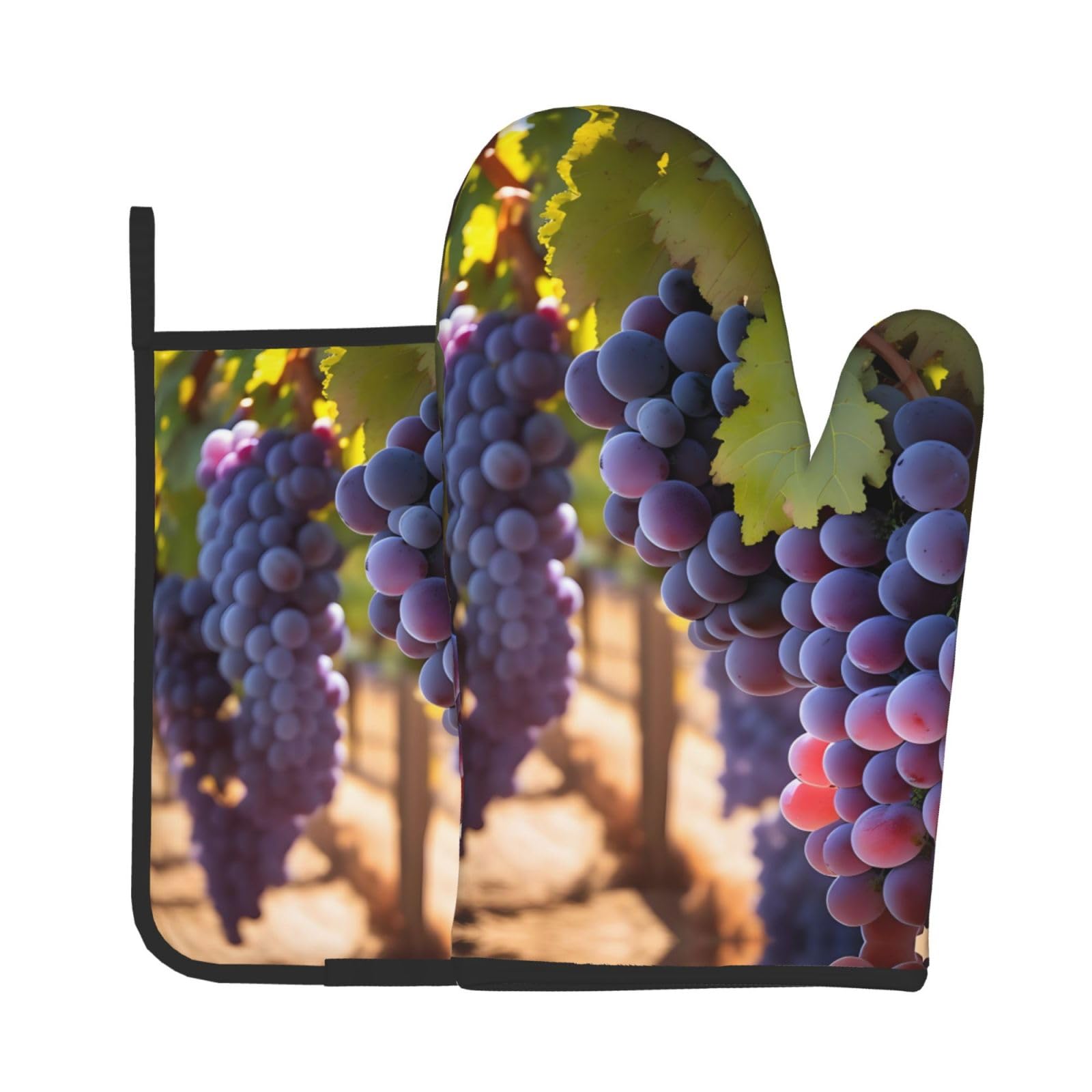 Oven Mitts and Potholders Set of 2 for Kitchen Baking Cooking GrayDesert Grapes Thick and Durable