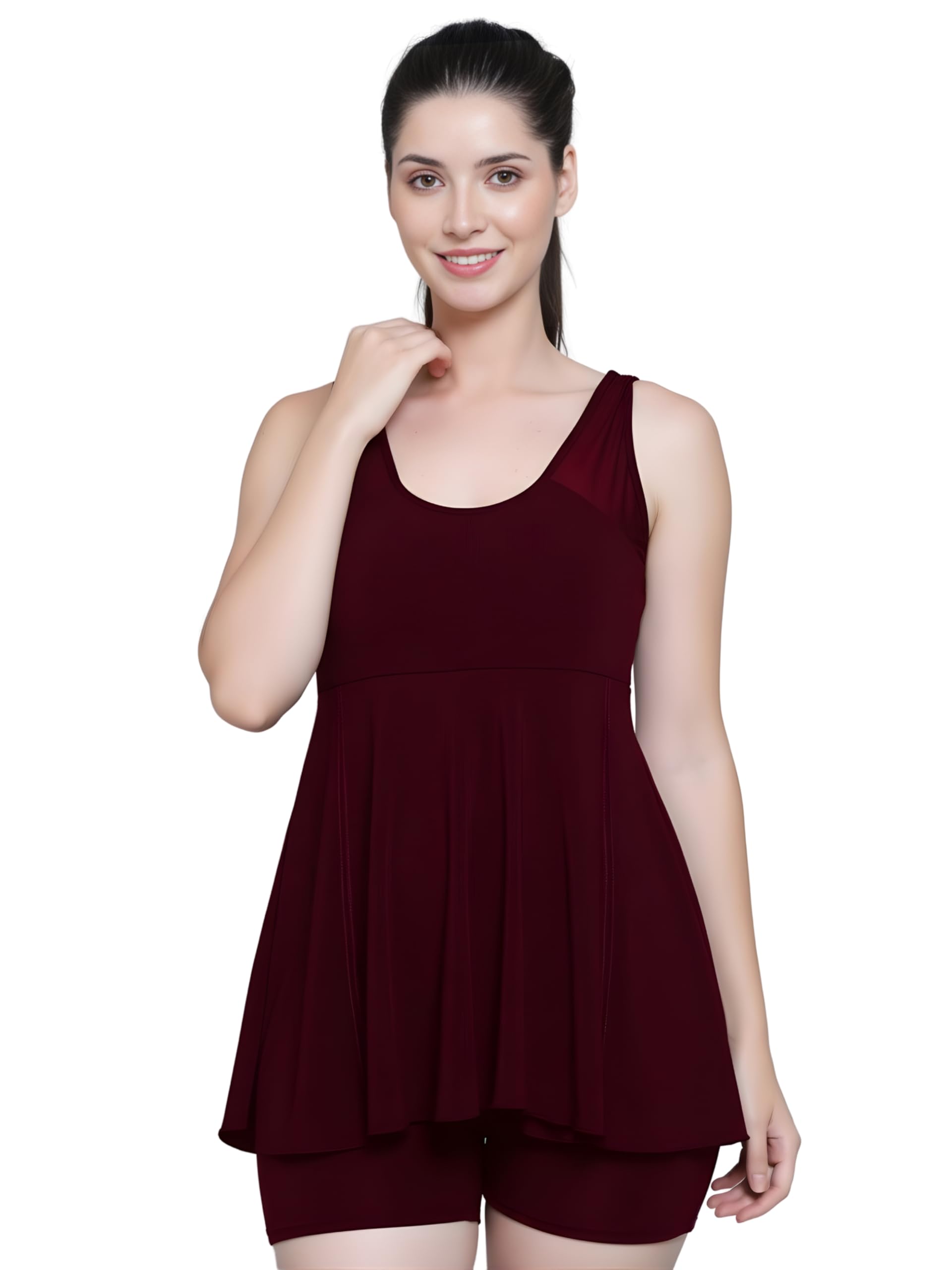 Women Lycra Frock Style Short Attached Padded One Piece Swimming Costume