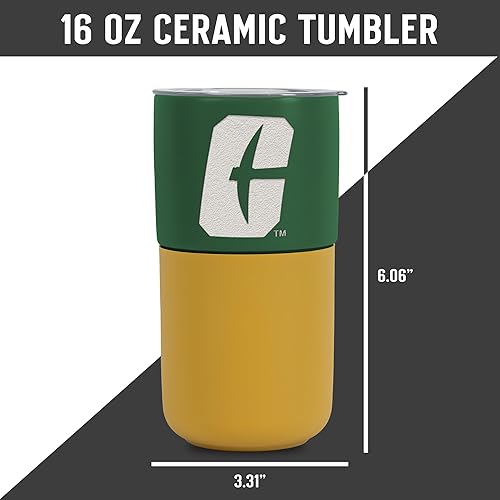 Miniatura 395 de Rico Industries NCAA Miami of Ohio Redhawks - Vaso de cerámica de 16 onzas con agarre de silicona, grabado láser profundo, diseño de color negro