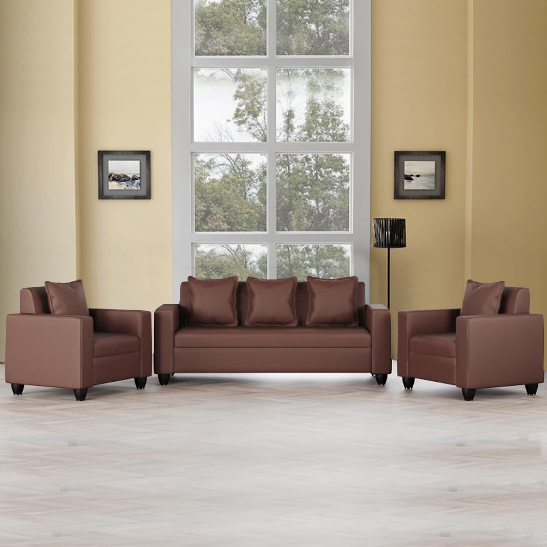 FURNY Lexia 5 Seater 3+1+1 Fabric Sofa Set - (Brown)-image-24