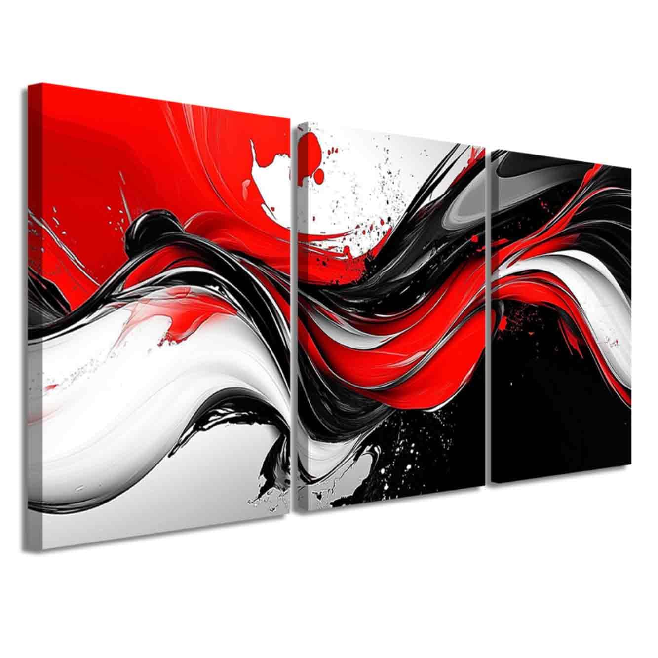 LZIMU 3 Pieces Abstract Wall Art Black White Picture Prints Graffiti Splash Ink Canvas Painting Modern Neutral Aesthetic Artwork Office Living Room Bathroom Decor (Red, (24x36inchx3 Pieces))