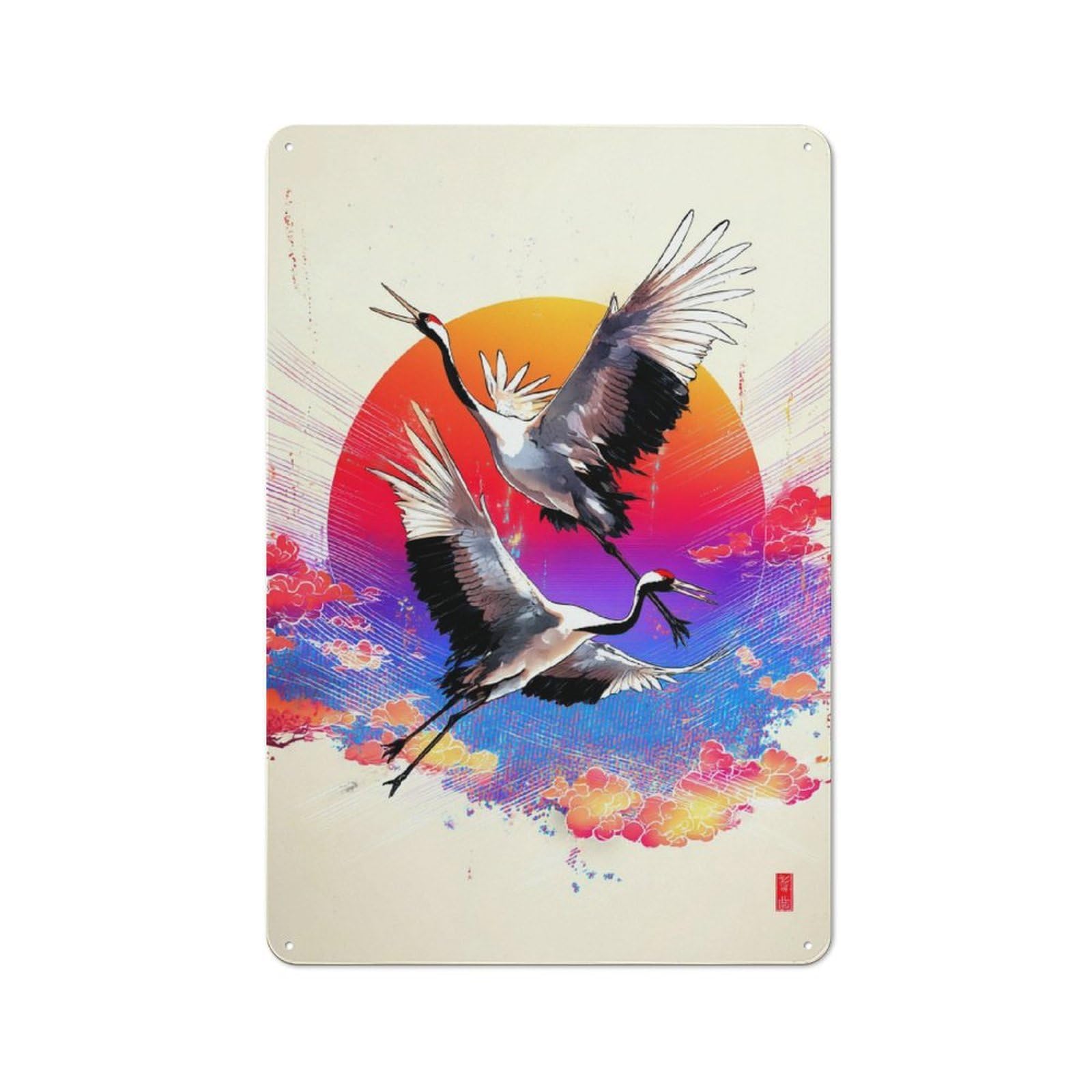 Junmoney Two Birds In Flight Against A Vibrant Sunset Tin Sign With Design 30X20cm, Vintage Shed Wall Decor For Greenhouse, Garden Room, Cafe Or Entryway