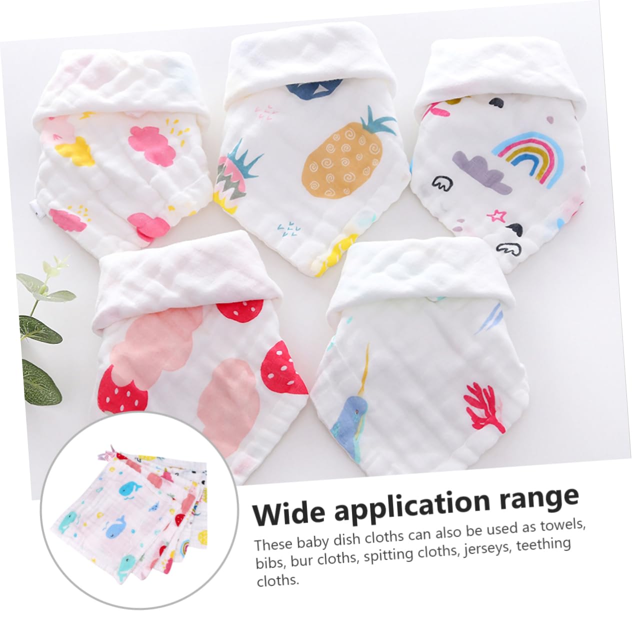 15piezas Toalla De Algodón Para Niño Niña Muselina y Absorbente Pañal Babero y Toallita Facial Diseño Piña Fresas