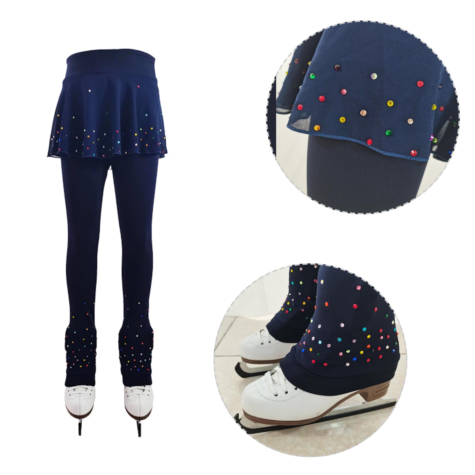 LIUHUO Eiskunstlauf-Trainingshose Fleece glänzend mit Diamanten