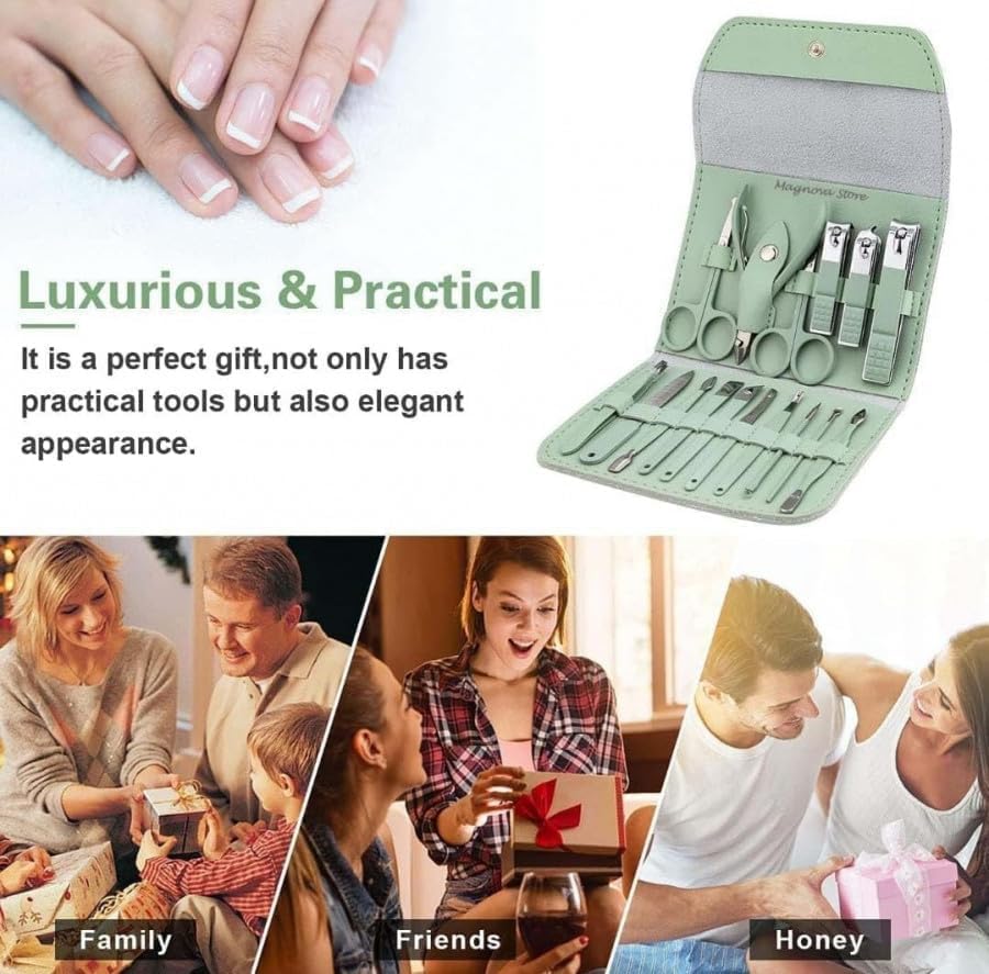 Image of DAINTY DEN 16 IN 1 Stainless Steel Professional Manicure Set Nail Cutter For Women Nail Scissors Luxury Grooming Kit Manicure Pedicure Kit For Women(16 IN 1)