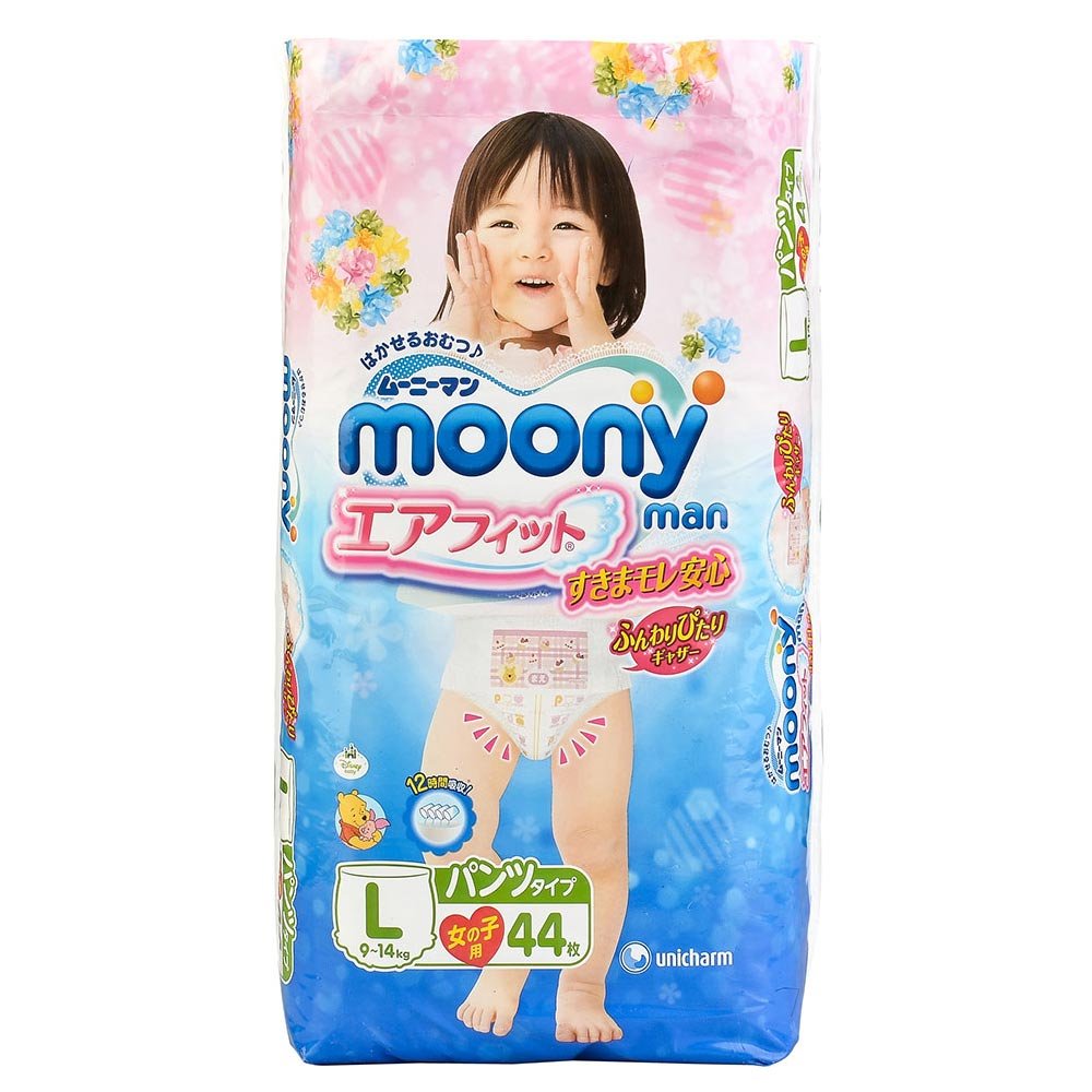 unicharm | Diapers | Moony for Girl, Underware-Style, L-Size 44 Sheets [ Japanese Import ] by Moony