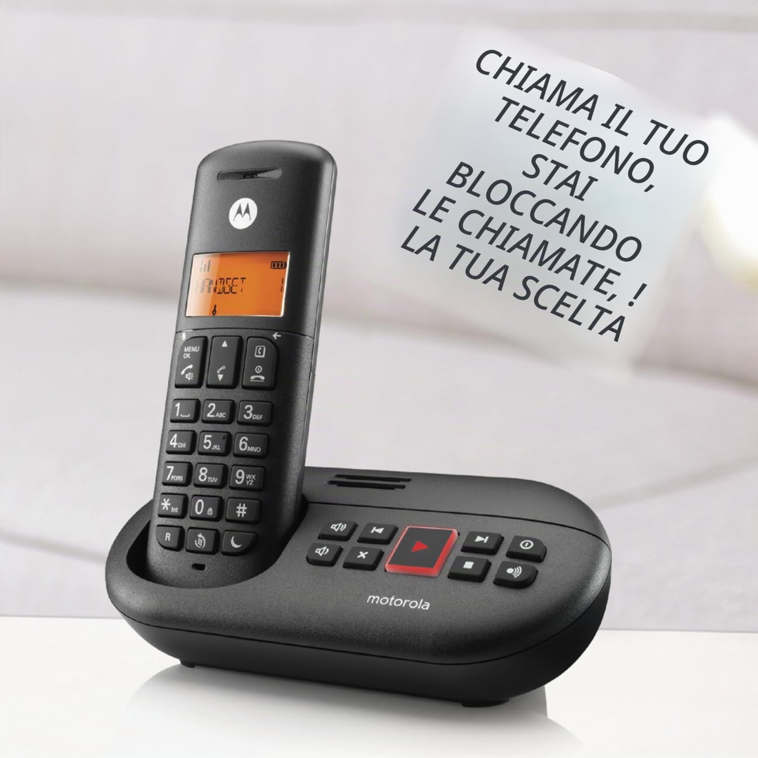 Motorola Voice - E211 Telefono cordless digitale con segreteria telefonica, registrazione fino a 12 minuti, intercettazione chiamate, tasto Non disturbare, Nero