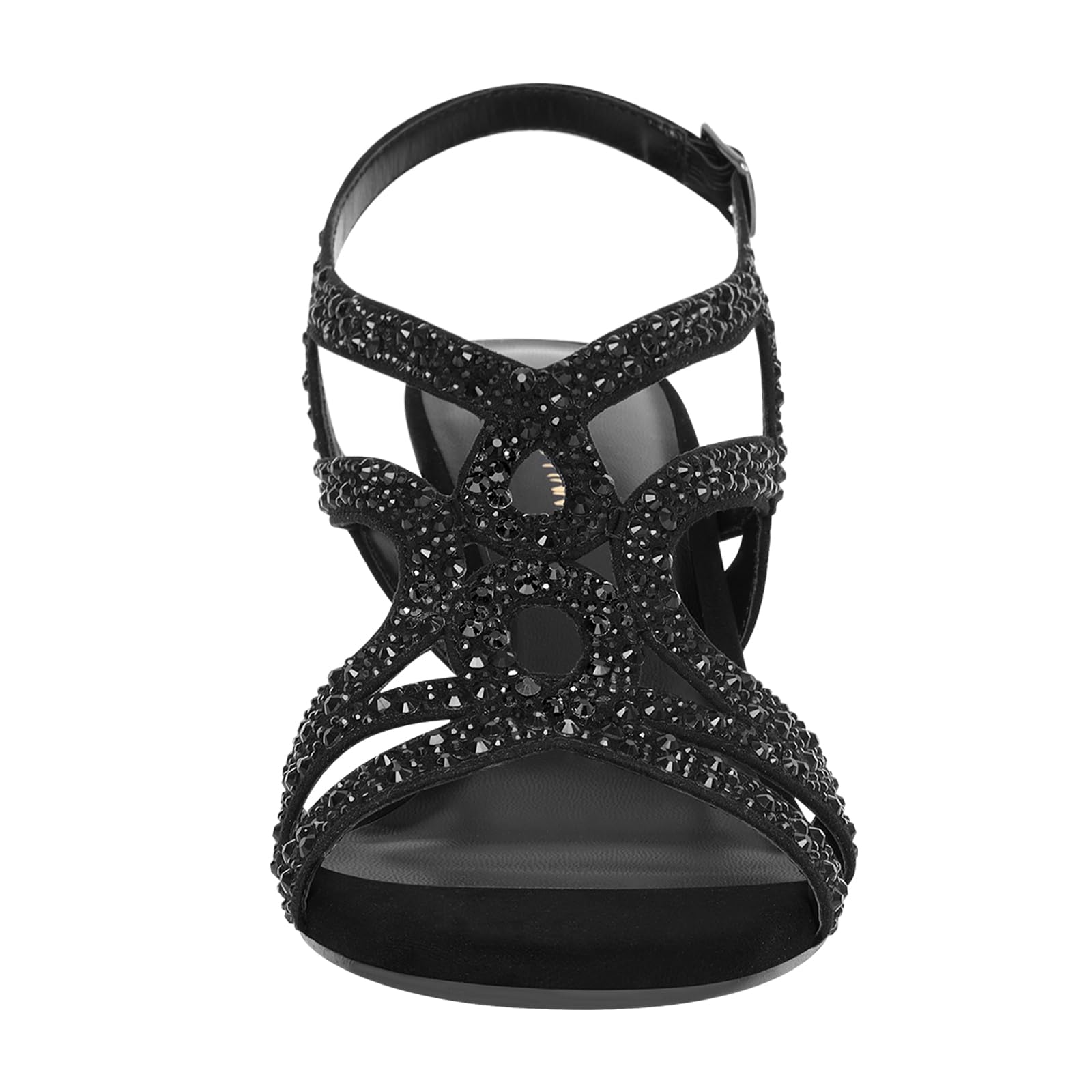 PIZZ ANNU Amelia Sandalias Mujer Verano Comodas Tacon Kitten, Zapatos Fiesta Destalonados Ideales para Boda y Ceremonia, Punta Abierta con Brillantes Tacones Elegantes