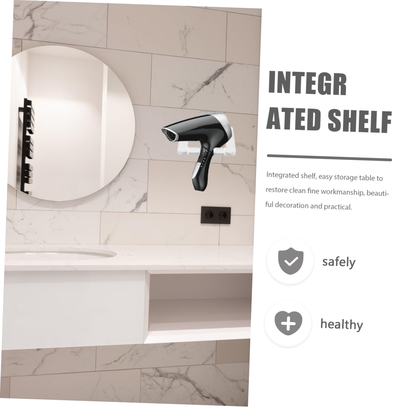 Cabilock 3pezzi Supporto Per Asciugacapelli Da Parete Mensola Salvaspazio Per Phon e Accessori Da Bagno Design Resistente Per Casa e Salone Di Bellezza
