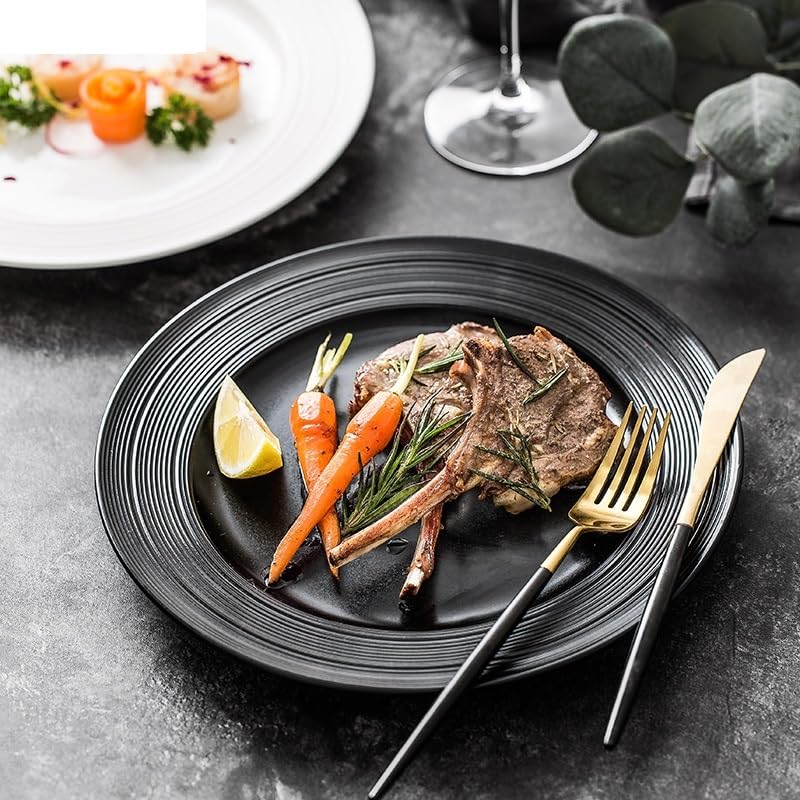 Stapelbare Moderne Essteller Runder Steakteller, gebürsteter Keramik-Essteller, Pastateller, Restaurant-Dinner-Dessertteller, modernes Haushaltsgeschirr