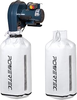 POWERTEC DC5371C Wall-Mounted 1HP 560 CFM Dust Collector with 1-Micron Filter Bag & Extra Replacement for Woodworking Shops