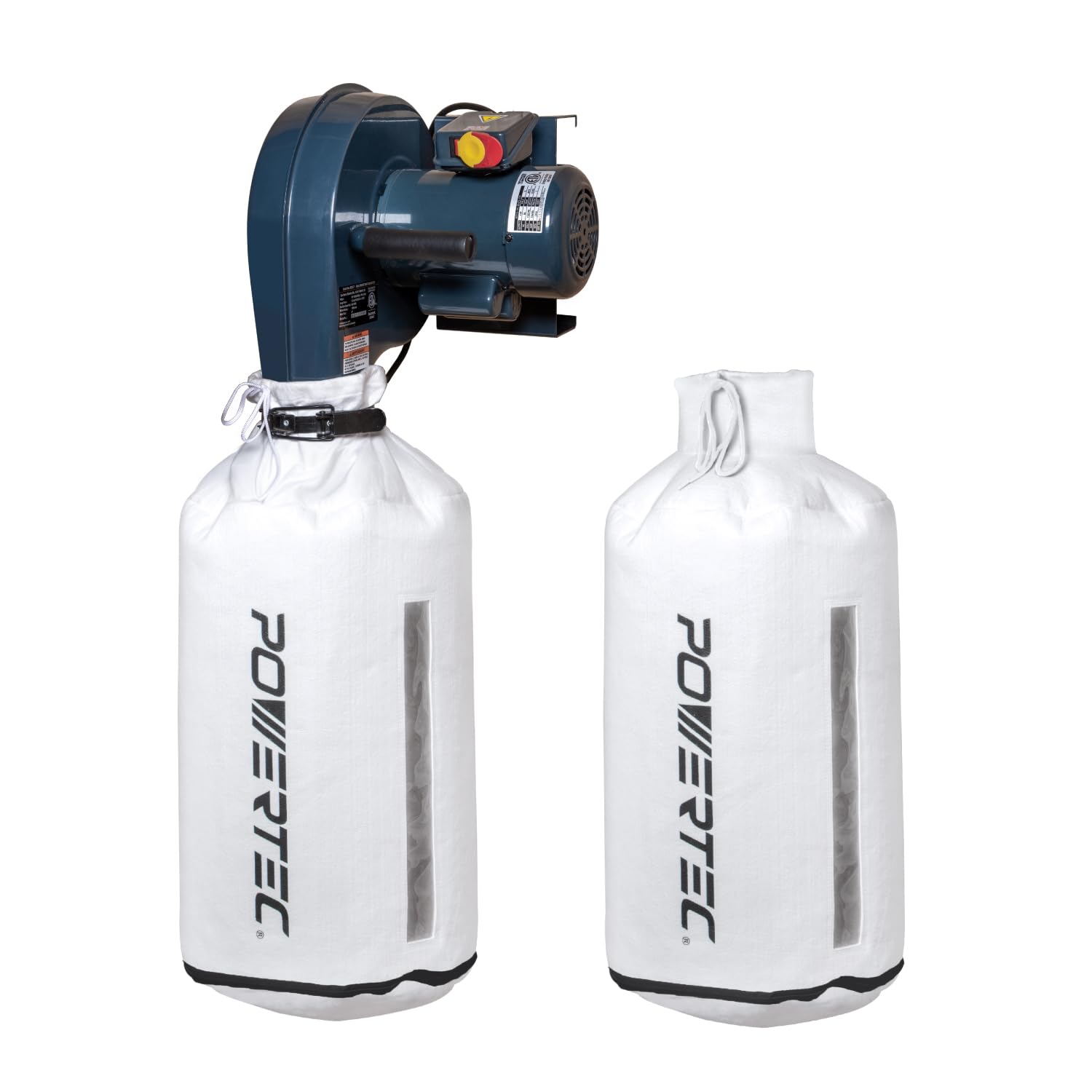 POWERTEC DC5371C Wall Mounted 1 HP, 560 CFM Dust Collector with 1 Micron Dust Collector Filter Bag and 1pc Extra Replacement Dust Filter Bag, Dust