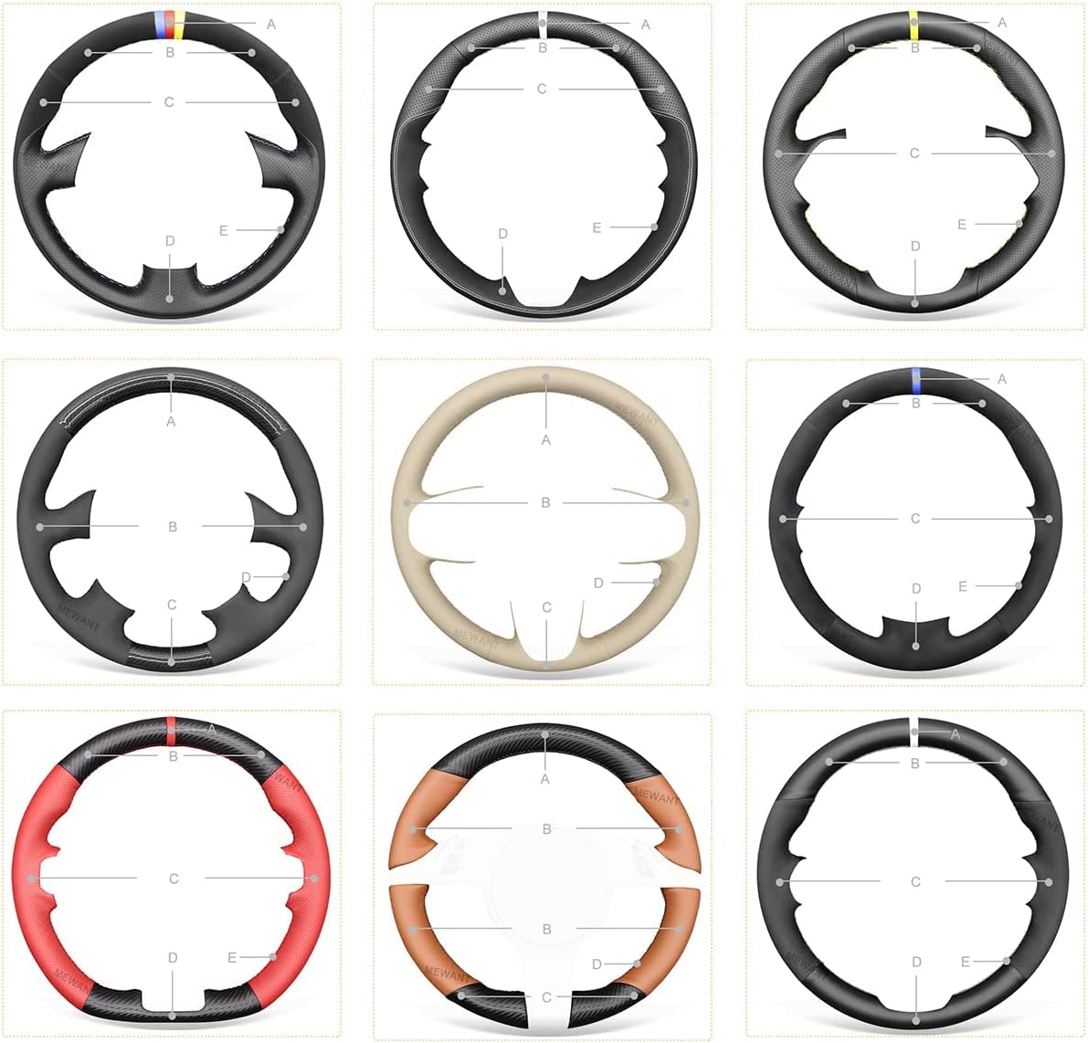 MEWANT Steering Wheel Cover Wrap Custom Version for Honda Accord 9 2013-2017 Crosstour 2013-2015 Hand-Stitched Microfiber Leather