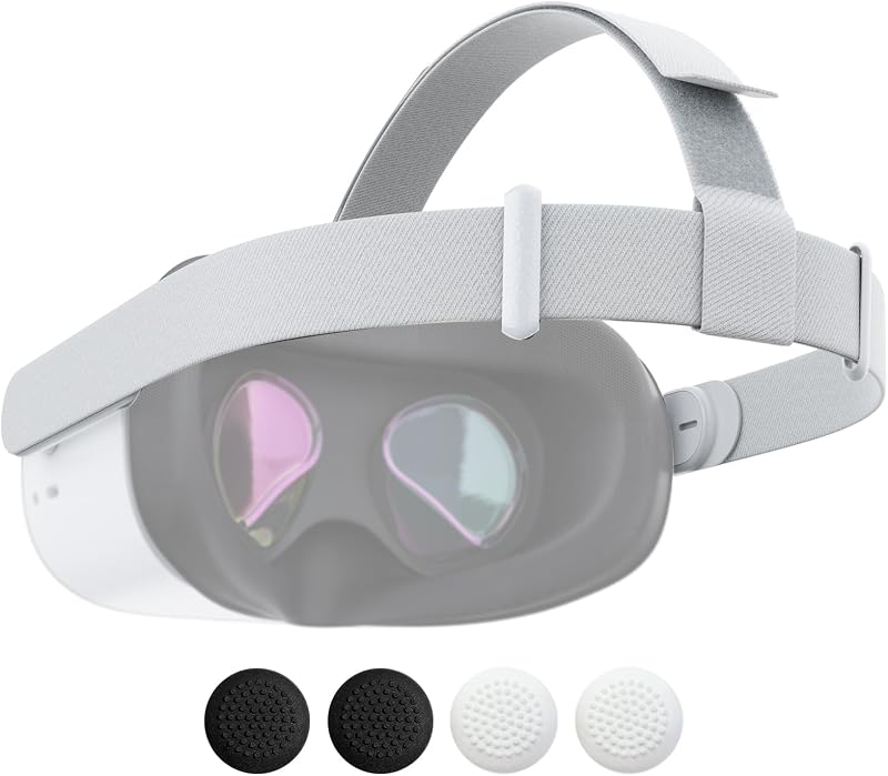 VR Headset Strap for Quest 2 with 2 Pair Thumb Grip Caps VR Accessories | Ergonomic oculus quest 2 head strap relieves head pressure, lightweight stable design with 2 Thumb Grip Caps VR Accessories