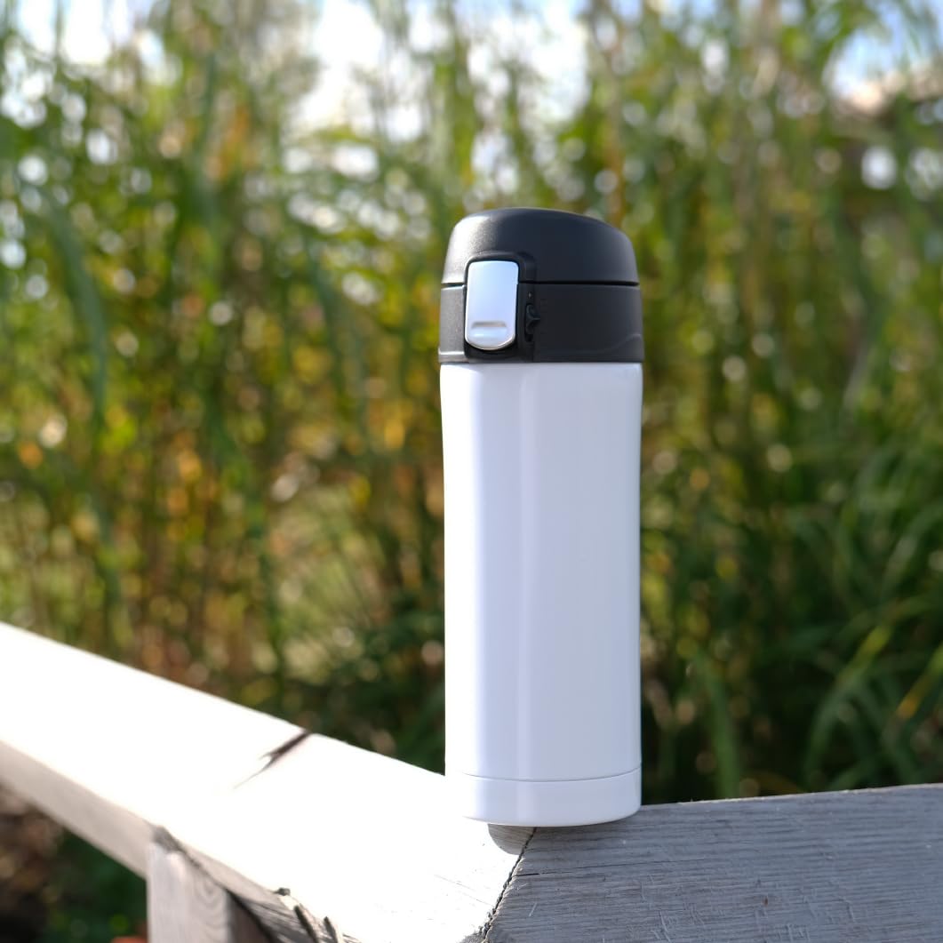 Thermos isotermico da 300 ml in acciaio inossidabile| Zelected Push | Mantiene il caldo per 6 ore e il freddo per 12 ore|Coperchio con chiusura a chiave, impermeabile e anti-perdita| Bianco