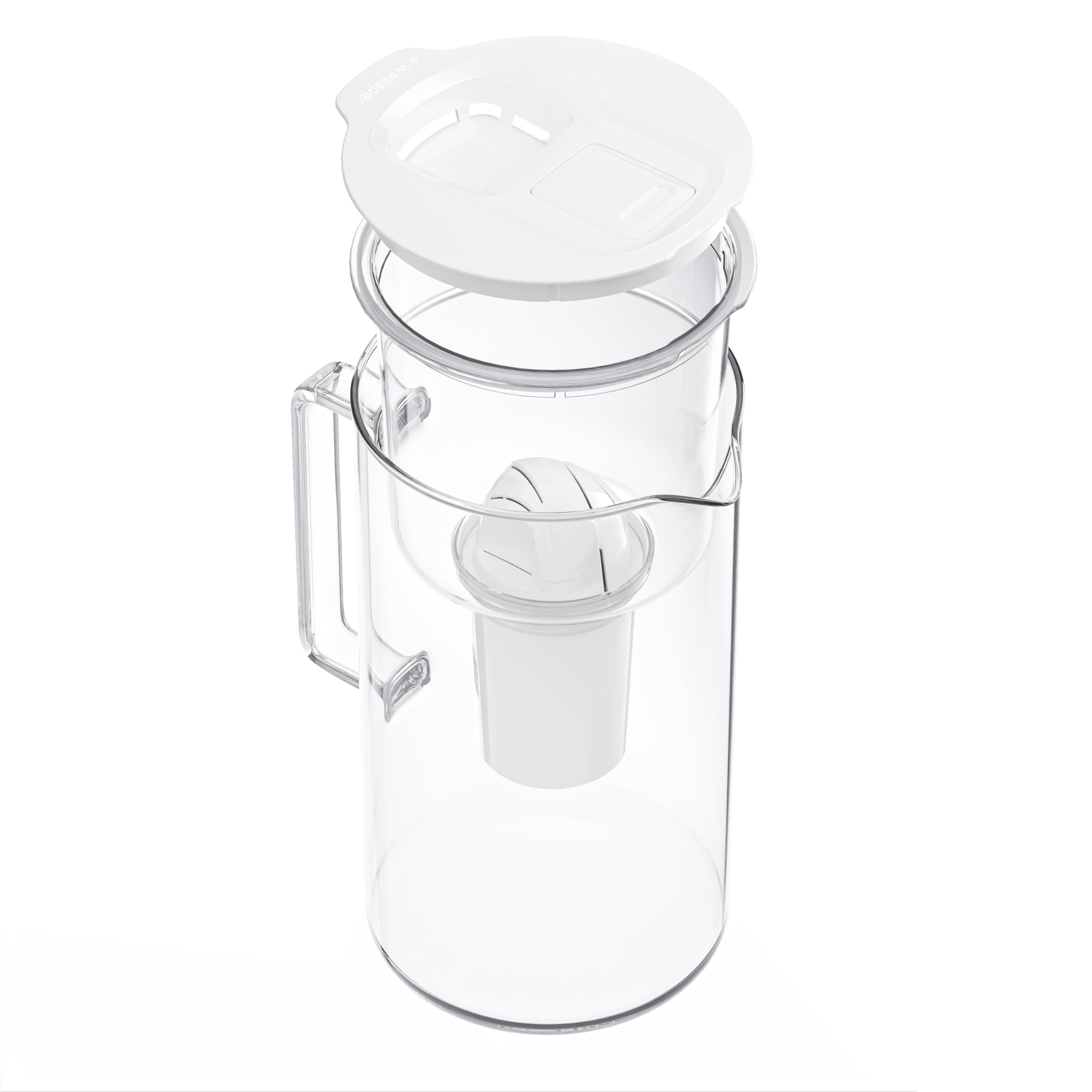 Wessper Caraffa filtrante in Vetro con Cartucce Filtranti per acqua potabile da 2 l, Brocca in Vetro con contatore Filtro Intelligente, Kit Comprendente 1 Filtro a Carbone Attivo- Bianco