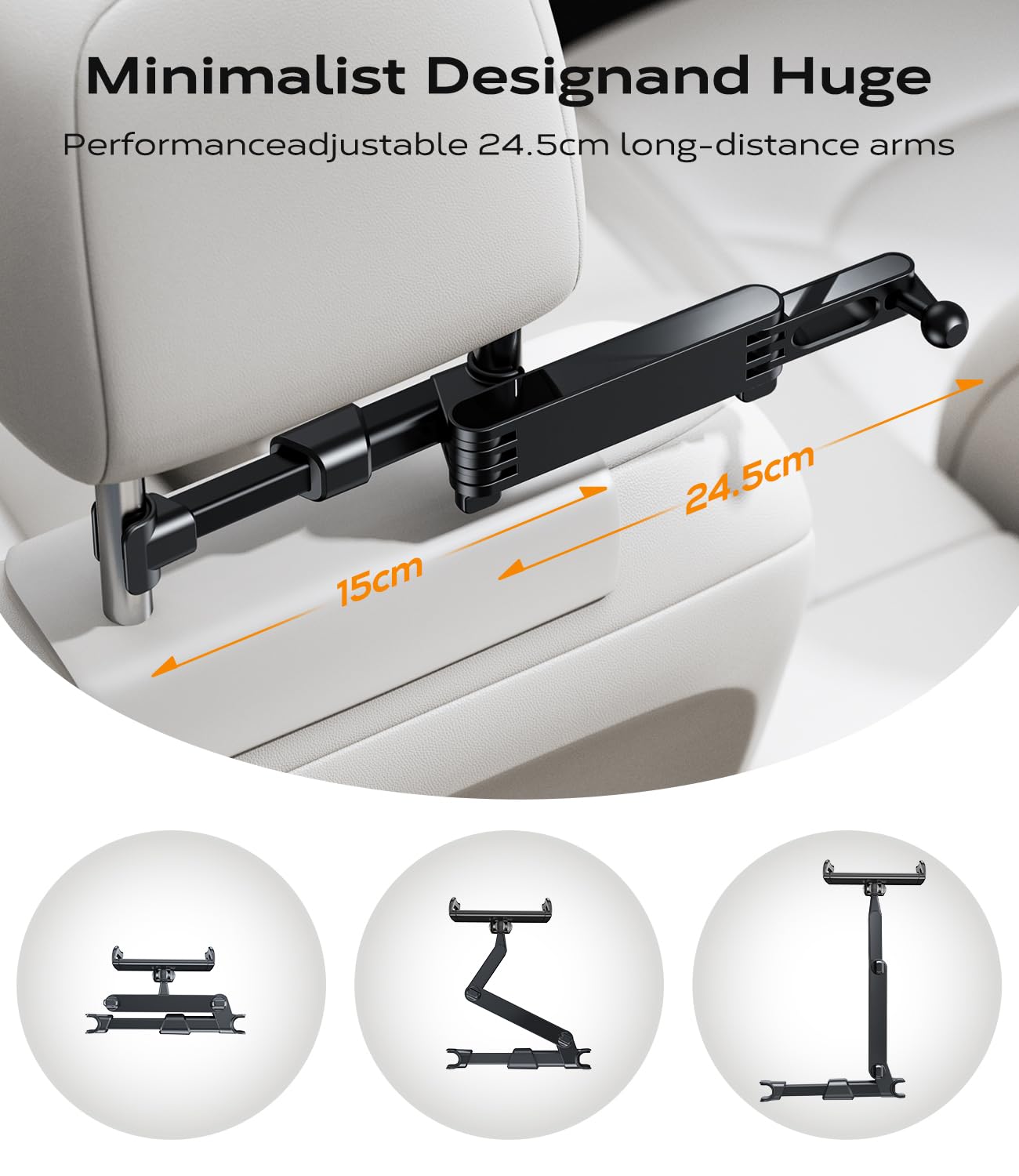 AHK Support Tablette Voiture, Extensible Support de l'appuie-tête de Voiture Rotation à 360 degrés pour 4,4 à 11 Pouces iPad, Galaxy Tab, Huawei Mediapad, Switch