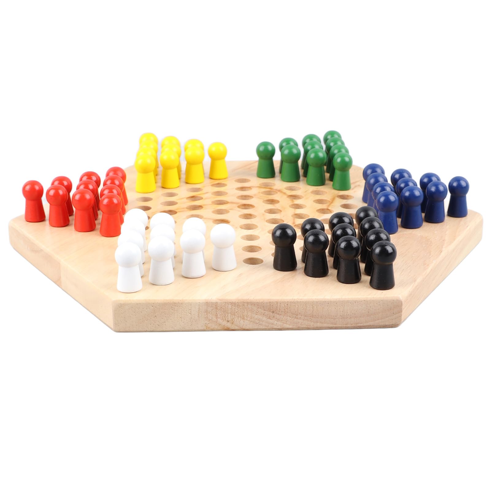 Checkers, Damespiel aus Massivholz mit Holzstiften, Chinesisches Checkers Hölzernes Buntes Brettspiel, Traditionelles sechseckiges chinesisches Familien-Damespielset aus Holz, Strategiespiel
