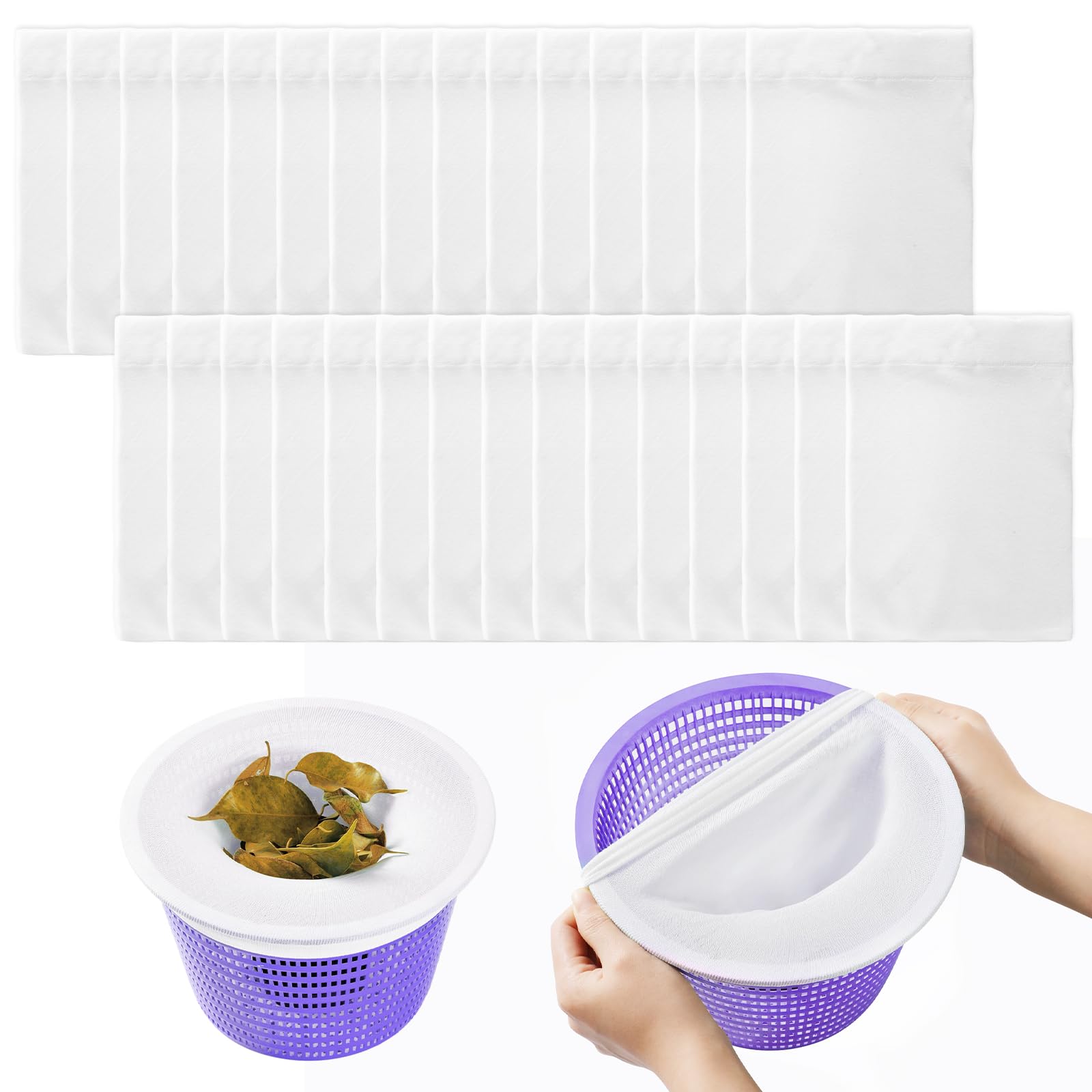 Pool Skimmer Socks - 20 -Pack of Pool Socks for Skimmer Basket, Reusable Pool Filter Socks to Clean Debris and Leaves for In-Ground and Above Ground Pools