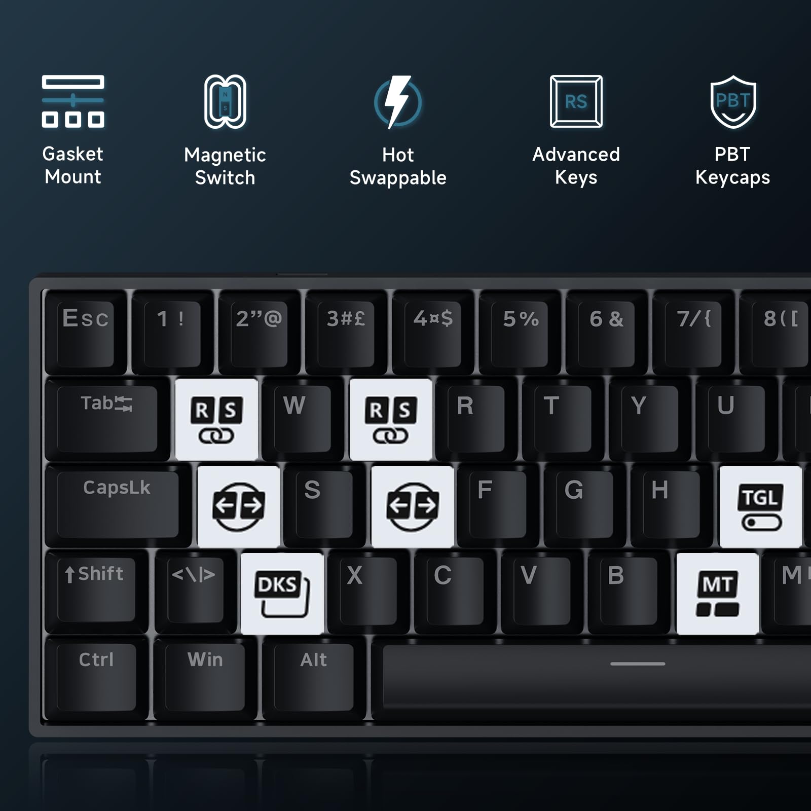MCHOSE Ace60 Pro Nordic-ISO HE, klawiatura magnetyczna dla graczy, przewodowa klawiatura gamingowa 60%, 8K RapidTrigger, magnetyczny przełącznik Halla 128K, dokładność 0,01 mm, RGB, Touch PBT, SOCD i