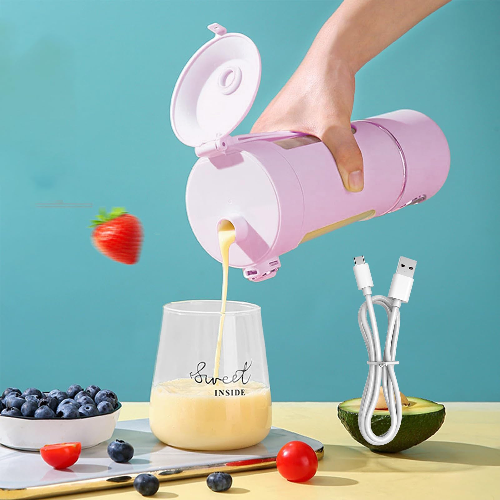 Frullatore elettrico a, 700 ml, compatto, senza fili, spremiagrumi elettrico, per donne, uomini, adulti, cucina, palestra, viaggi, dormitorio, appartamento, hotel, scuola, viaggi di lavoro