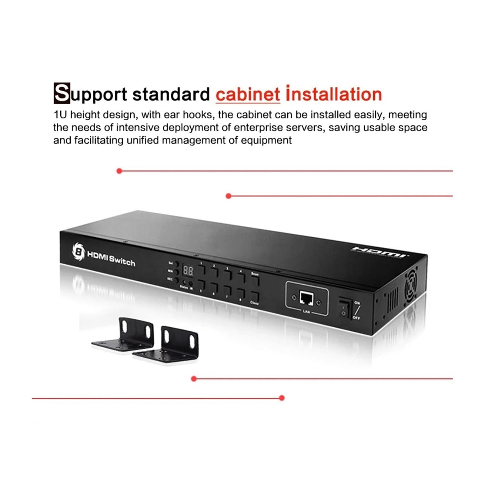 Commutatore Video, Switch 8 in 1 out, switcher automatico a loop temporizzato, hub splitter adattatore 4K a porte, estensione IR(HDMI1.4 4K30Hz 16x1)