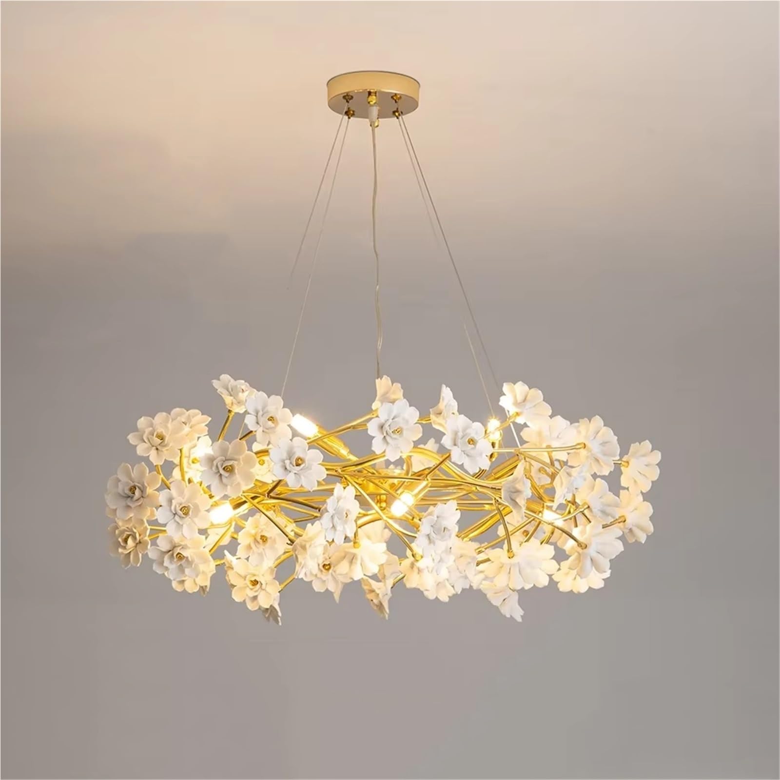 Französische weiße Blumenblüte Keramik Schlafzimmer Mädchenzimmer Romantische Decken-LED-Leuchte, Wohndeko