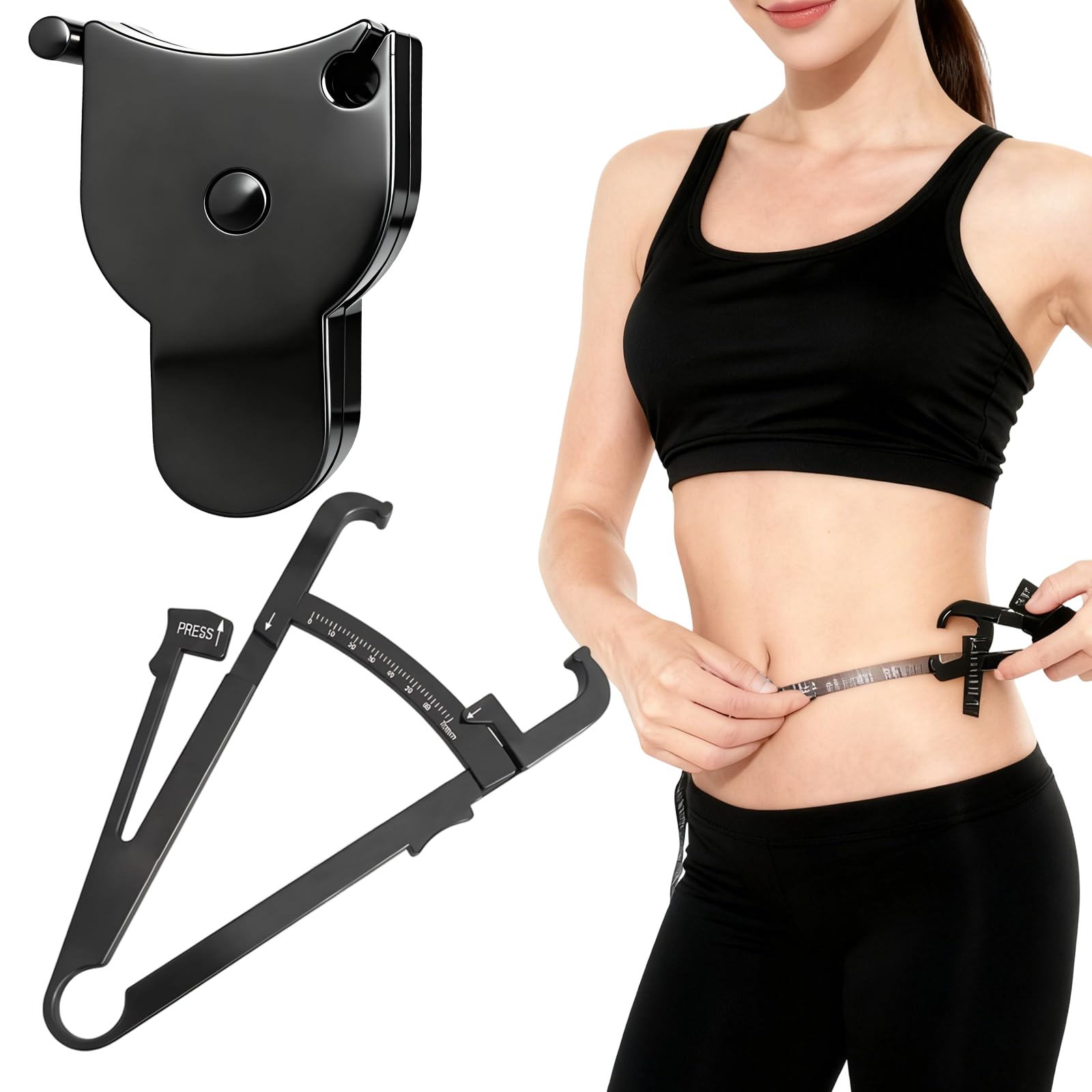 Medidor de grasa corporal y cinta métrica para el cuerpo,Pinza de pliegues cutánea y cinta métrica,Analizador grasa corporal,medición del porcentaje grasacorporal,Para Fitness