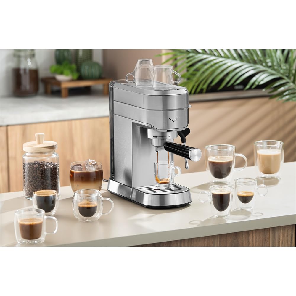 Vestel SESM5040 X Manuelle Espressomaschine 15 Bar Edelstahl Milchaufschämer 1,2L Wassertank Silber