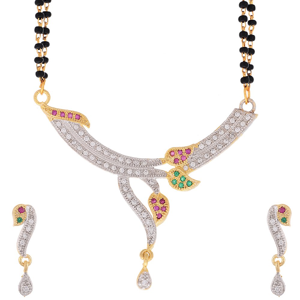 ZENEME Mangalsutra CZ American Diamond Studded Leaf Design Mangalsutra With Earrings For Women (B01B4Y0S3Y) Amazon Price History, Amazon Price Tracker