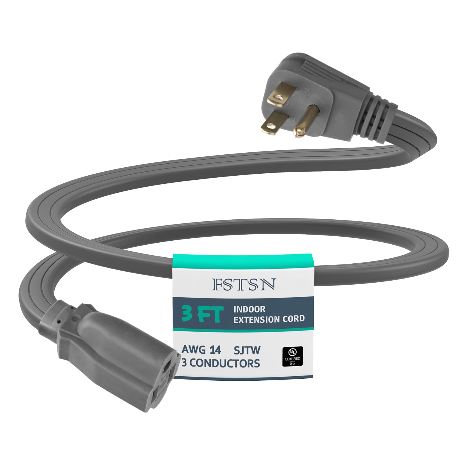 FSTSN 3 Ft Outdoor Extension Cord, 14/3 Gauge Heavy Duty Appliance Power Cord, 3 Prong Grounded Cable for Air Conditioner, Refrigerator, Microwave,
