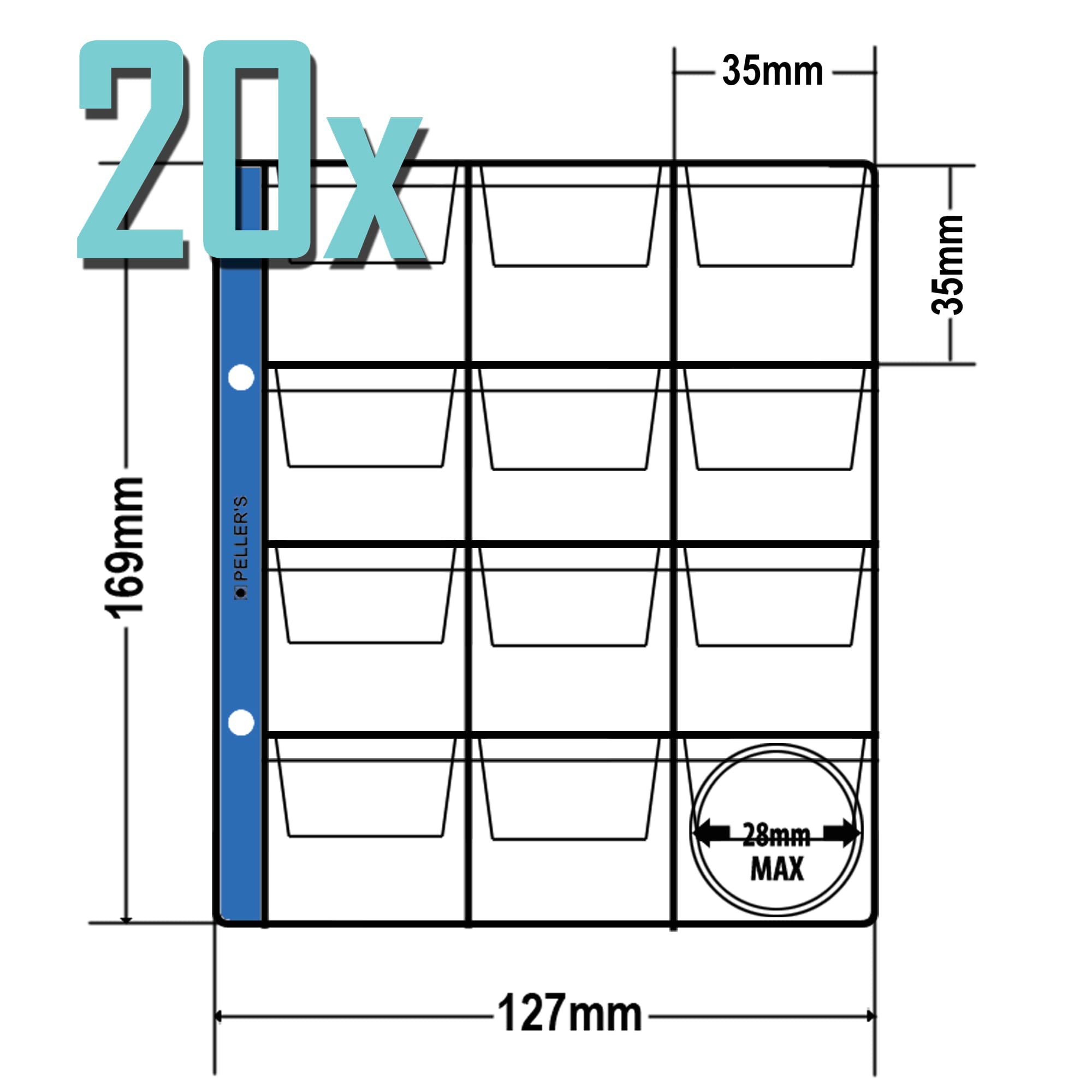 Album for 240 coins. 20 sheets each with 12 pockets: 35 mm x 35 mm. Ideal for Euro and other coins up to 28 mm in diameter - Image 3