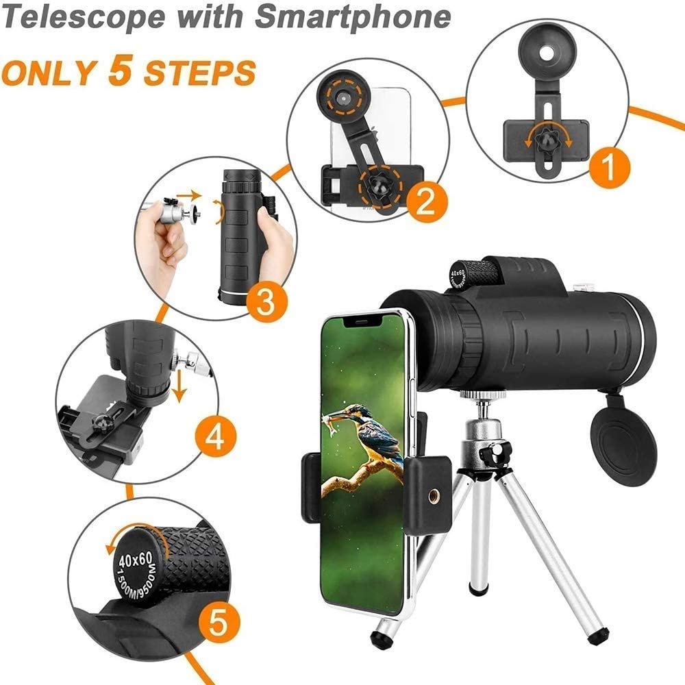 ADITAM Lunette de visée monoculaire étanche HD Haute Puissance Bak4 Prism avec trépied Adaptateur pour Smartphone pour l'observation des Oiseaux, la Chasse, la randonnée, Le Camping, Le Tourisme, Le