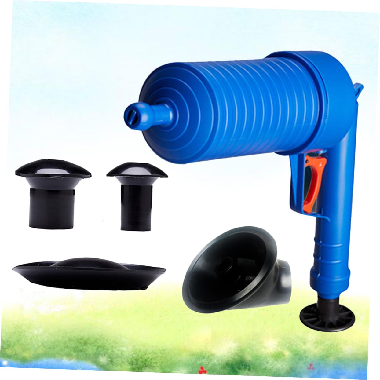 Desatascador de Inodoro Aire a Presión, 4 Ventosas, Azul