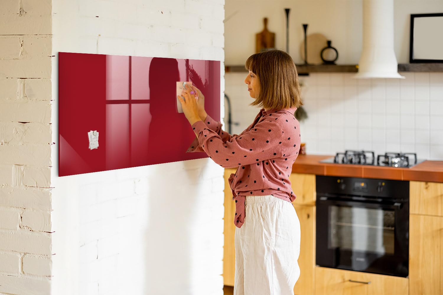 Magnettafel Glas Design | Neodym-Magnete + Marker & Schwamm inklusive | Kratzfeste Schreibfläche | Ideal für Organisation im Büro, Küche & Homeoffice- 120x60 - Rote Farbe