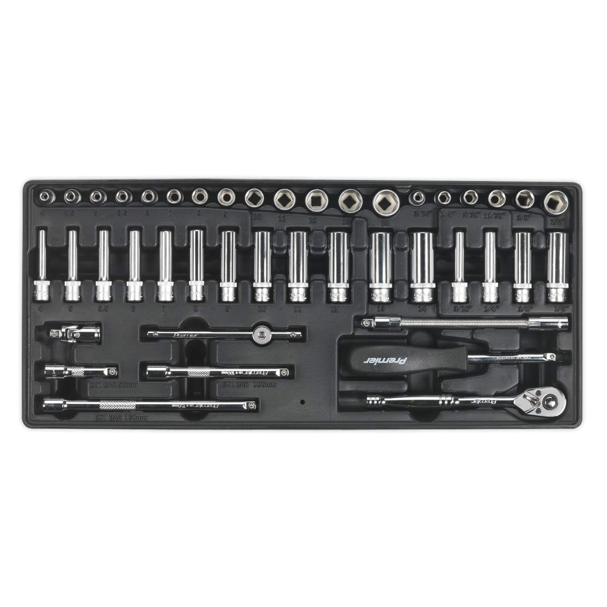 Sealey Tbt19 Tool Tray with Socket Set 43Pc 1/4Sq Drive, Red, 176.5mm x 397mm x 55mm