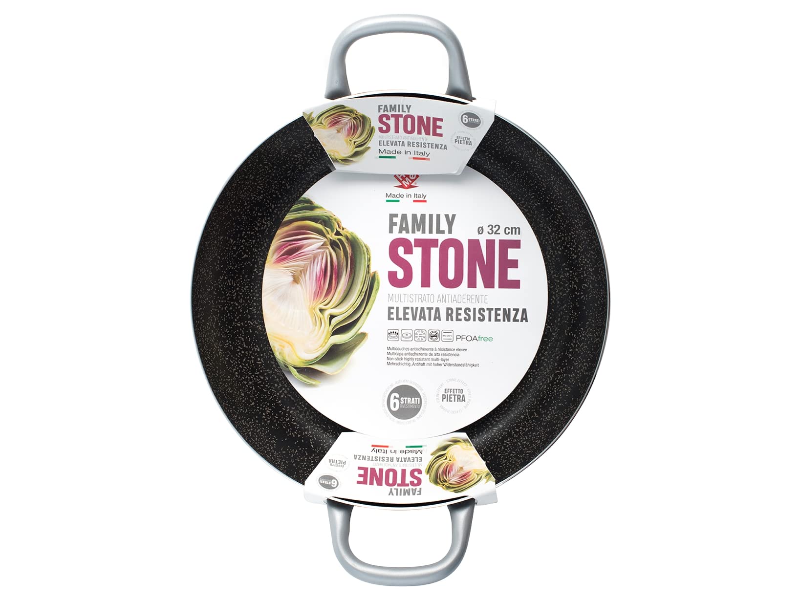 Home Family Stone patelnia nieprzywierająca z 2 uchwytami, kamień, czarny/szary, 32 cm