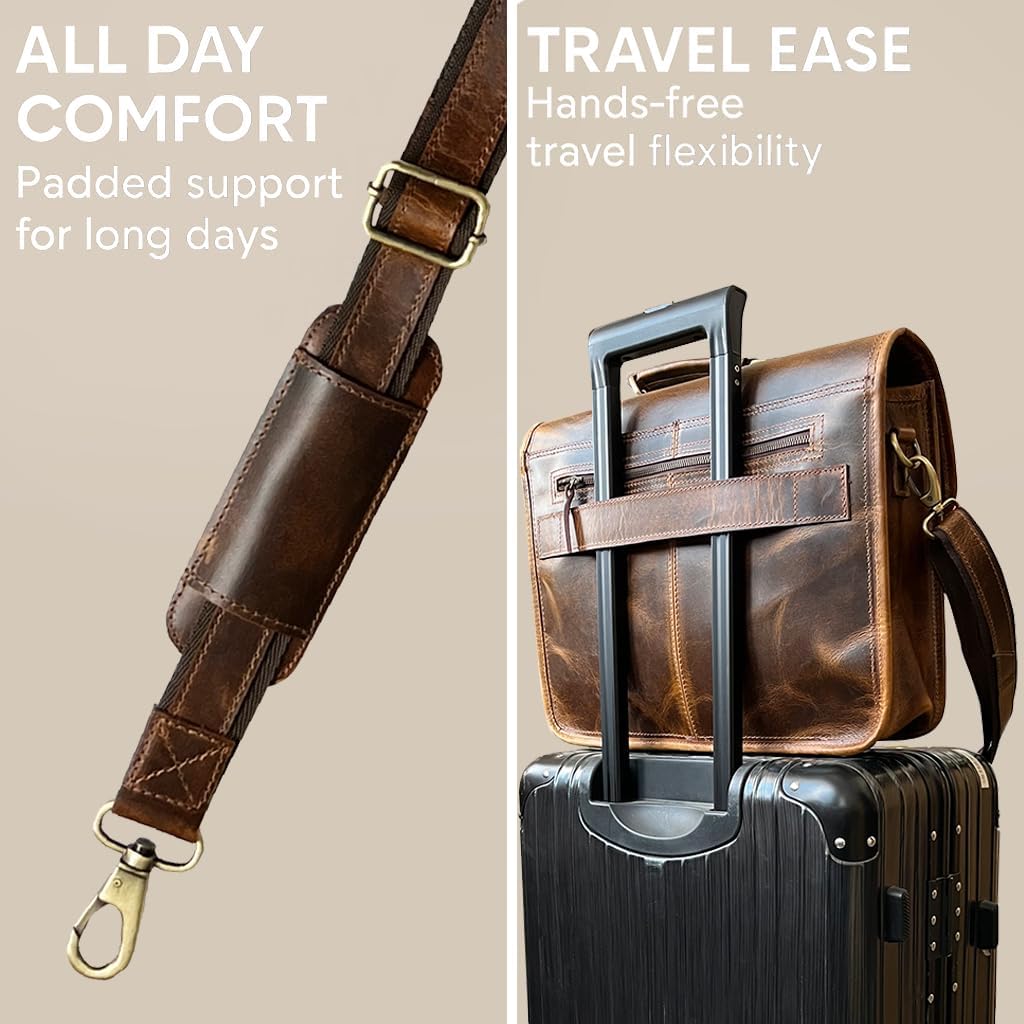 RUSTIC TOWN Leather Messenger Bag for Men - Full Grain Leather Briefcase Laptop Satchel Office Crossbody Travel Bag - Image 5