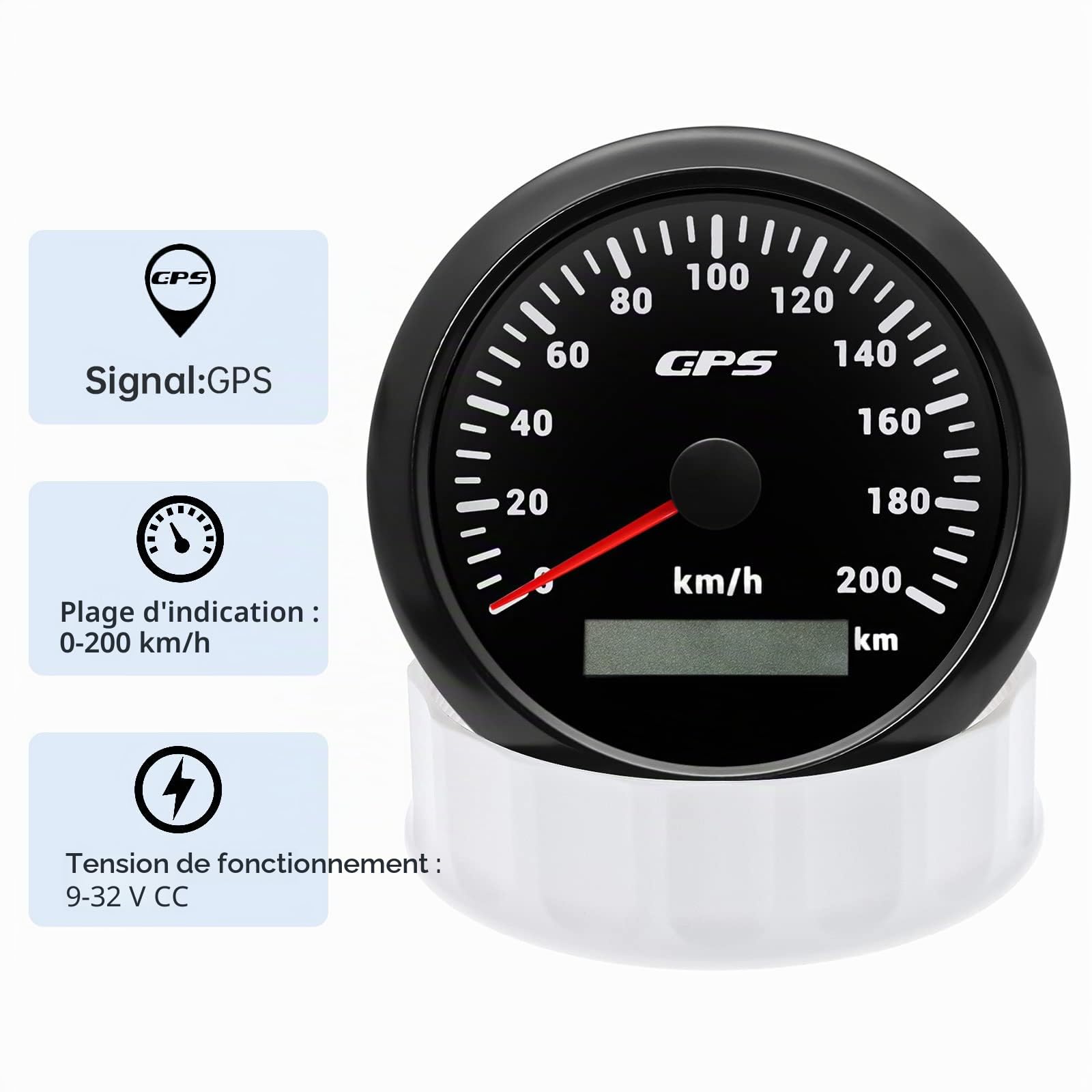 Compteur de vitesse GPS 85 mm 0-200 km/h, rétroéclairage 7 couleurs, compteur kilométrique, moto, marine, bateau, voiture, camion