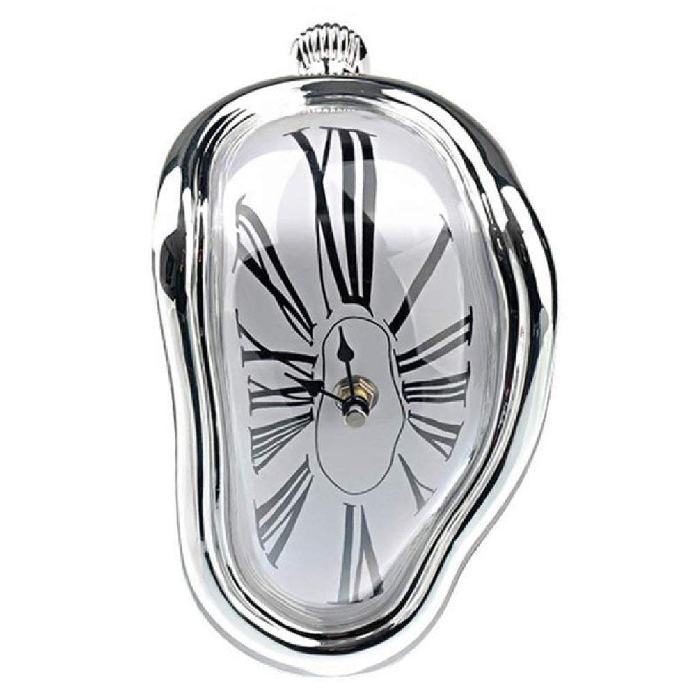 Horloge fusion surréaliste argentée au design inspiré de Dali pour salon