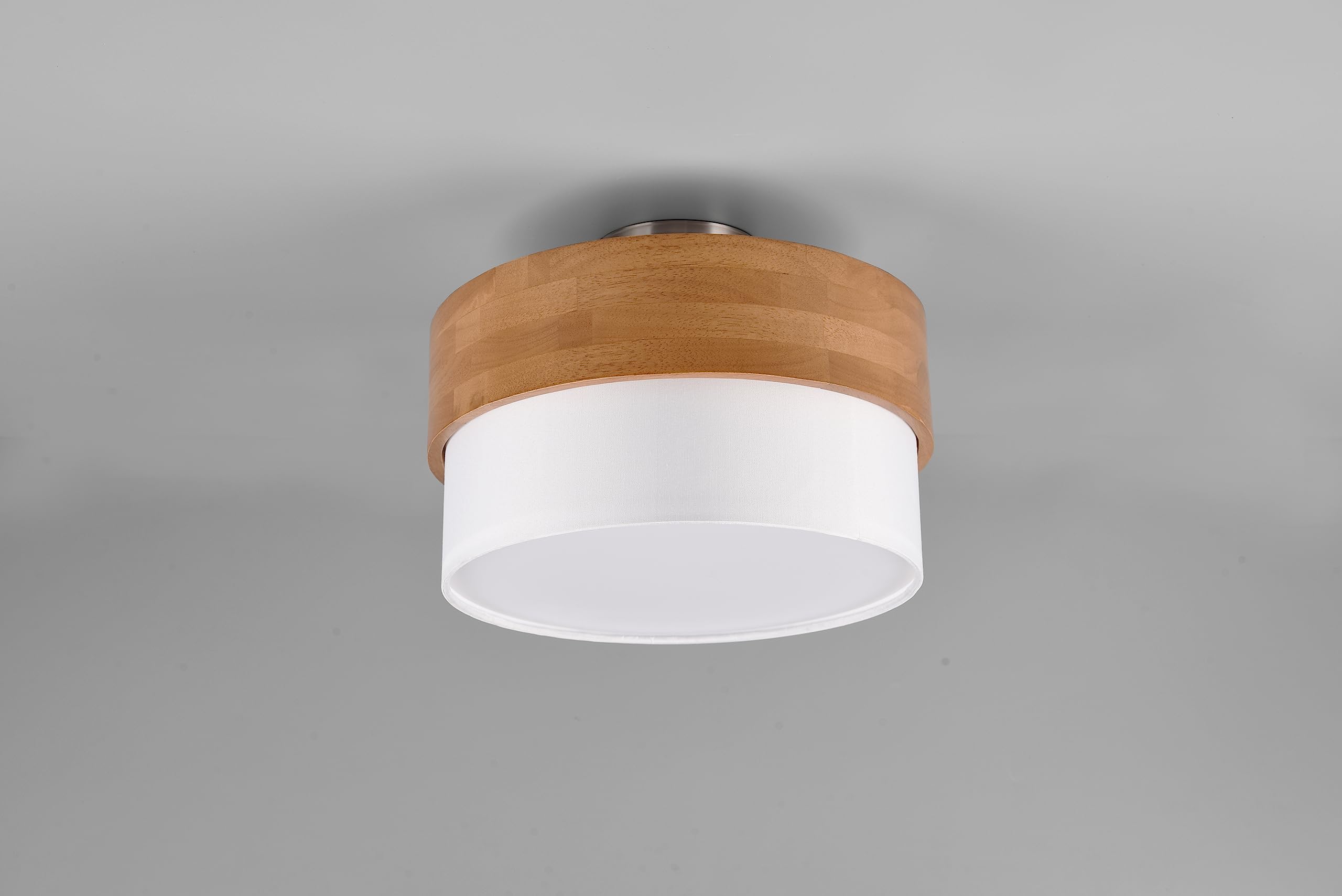 Sea Deckenleuchte, Modern, Ø 30 cm, Höhe: 22 cm, Stoffschirm weiß, Korpus Holz, Metall, ohne Leuchtmittel, E14, max: 40W
