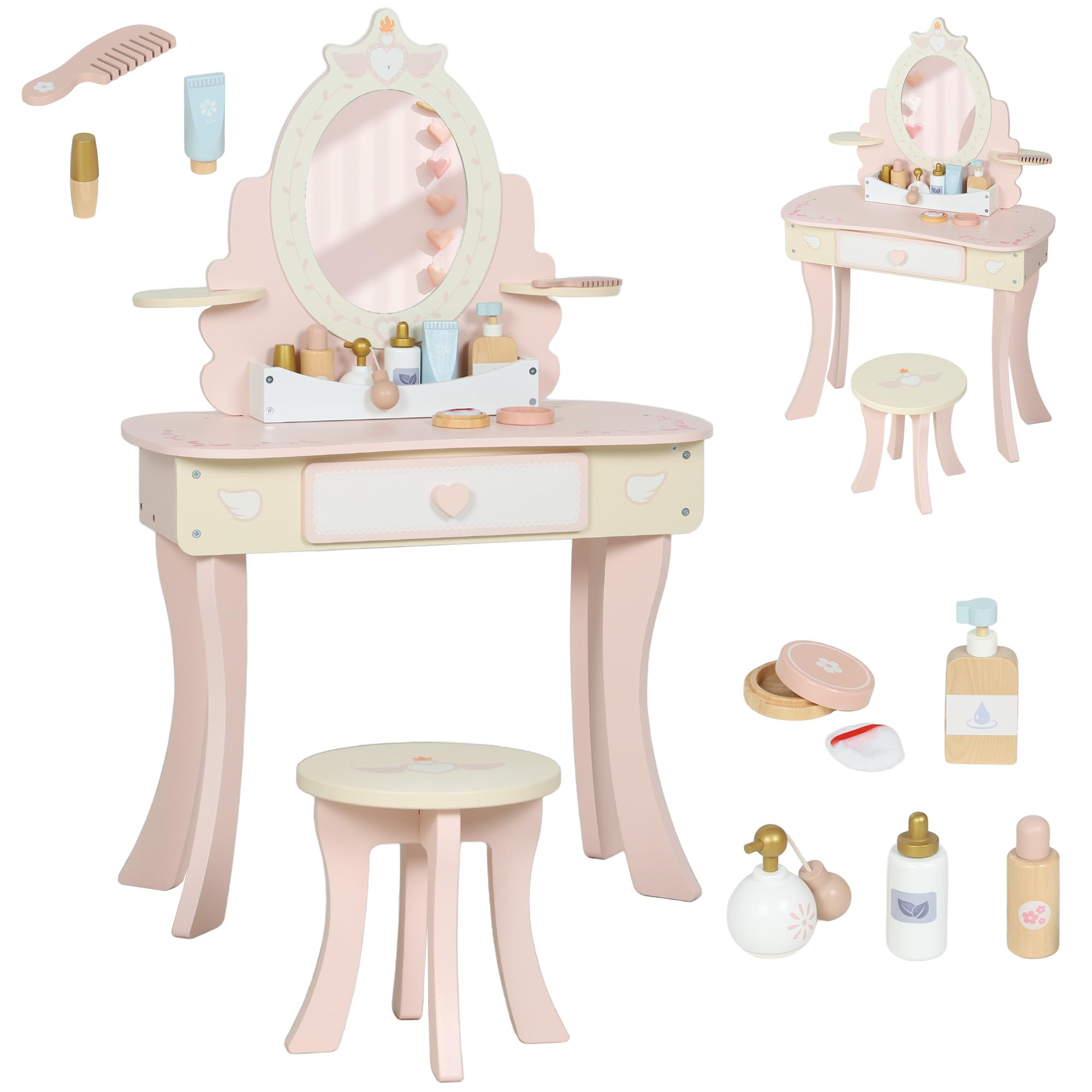 Toeletta da Trucco per Bambine con Accessori, Set di Tavolo da Trucco e Sgabello 2 in 1 con Specchio Triplo Removibile, Cassetto Centrale, | Leroy Merlin