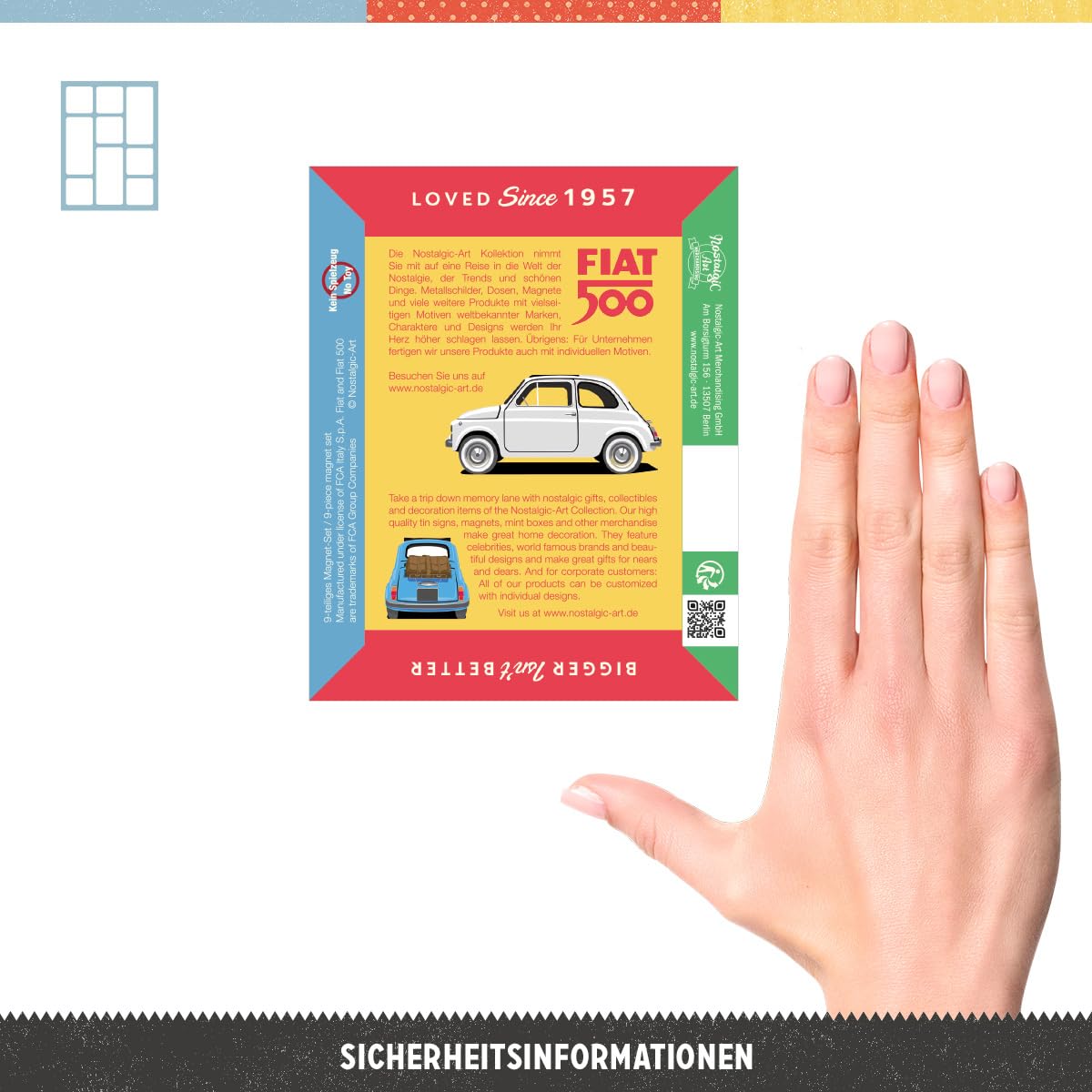 Set Magneti Vintage Fiat 500 - 9 Pezzi Per Frigorifero, Idea Regalo Retro