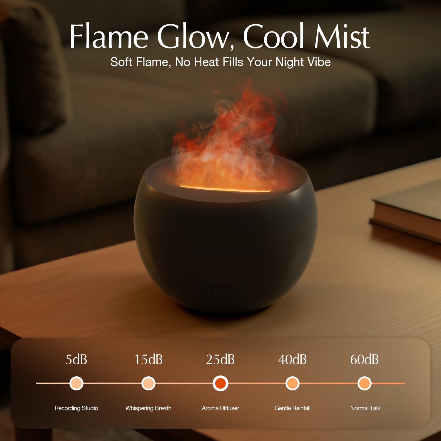 SALKING Aroma Diffuser Flammeneffekt, Aromatherapie Diffusor für ätherische Öle, Duftöldiffusoren Raumbefeuchter, LED Warmlicht Duftdiffusor für Baby, Zuhause Büro oder Yoga(Schwarz)