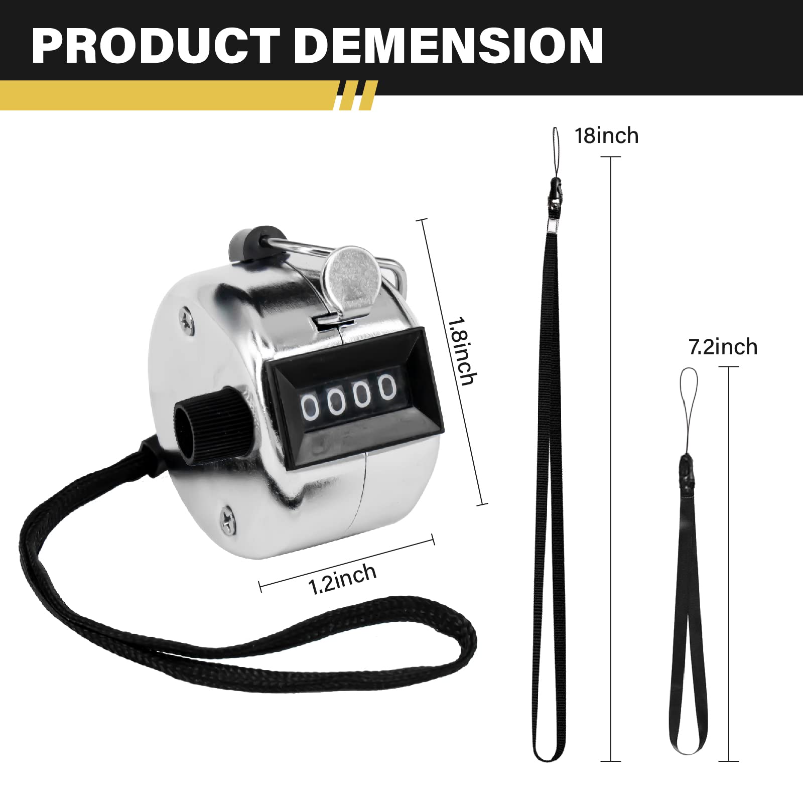 3 Pack Hand Tally Clicker Counter 4 Digit Display Mechanical Palm with Metal Finger Ring for Coaching, Knitting, Lap, Fishing, Golf and Row Sport with 2-Nylon Lanyard (Black White Silver)