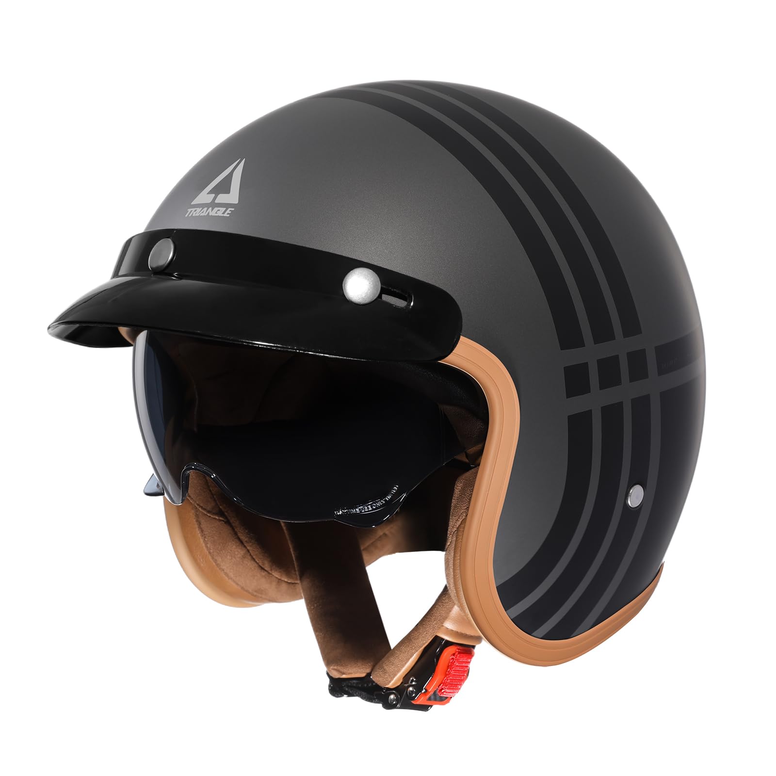 TRIANGLE Open Face Motorcycle Helmet 3/4 Retro Helmets for Men and Women with Internal Sunshield