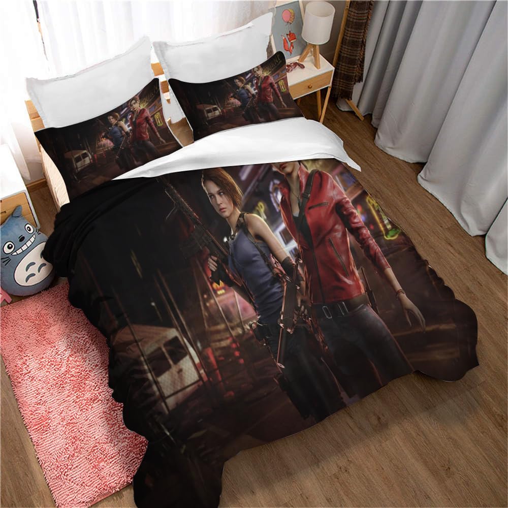 Ste-X Resident Evil 06 100% Cotton Duvet Cover Double Kids Resident Evil Bedding Set Printed Quilt Cover Set White And Blue All Season Bedding Set (200X200cm(Double),)