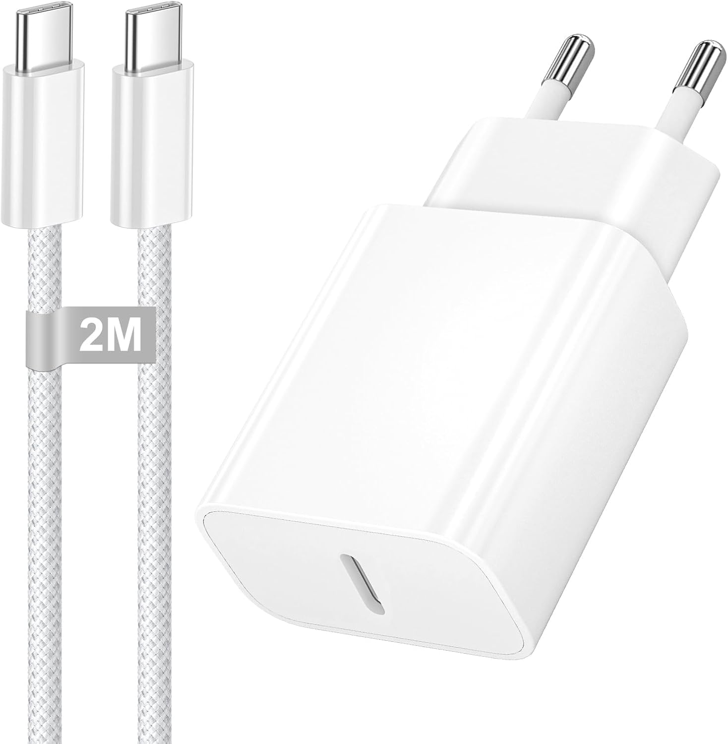 Szybka ładowarka do iPhone'a 17 16 15, ładowarka USB C 25 W, adapter sieciowy USB C, ładowarka typu C, szybkie ładowanie z kablem USBC 2 m do iPhone'a 17/17 Pro Max/16/16 Pro/15 Pro Max/iPad Air Mini
